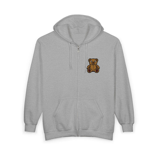 Teddy Bear Cozy Embroidery Zip Hoodie