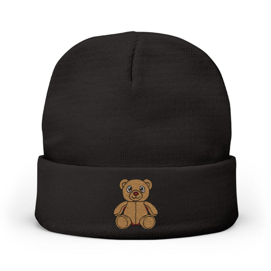 Teddy Bear Cozy Embroidered Beanie 🤎