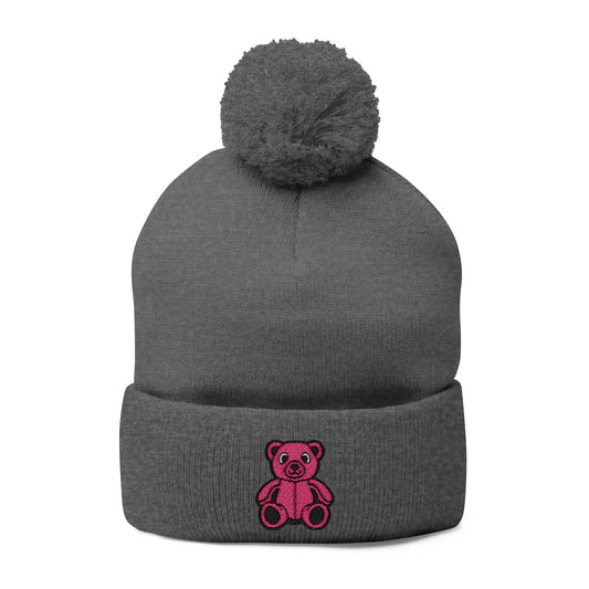 Pinky Bear Embroidered Pom-Pom Knit Cap