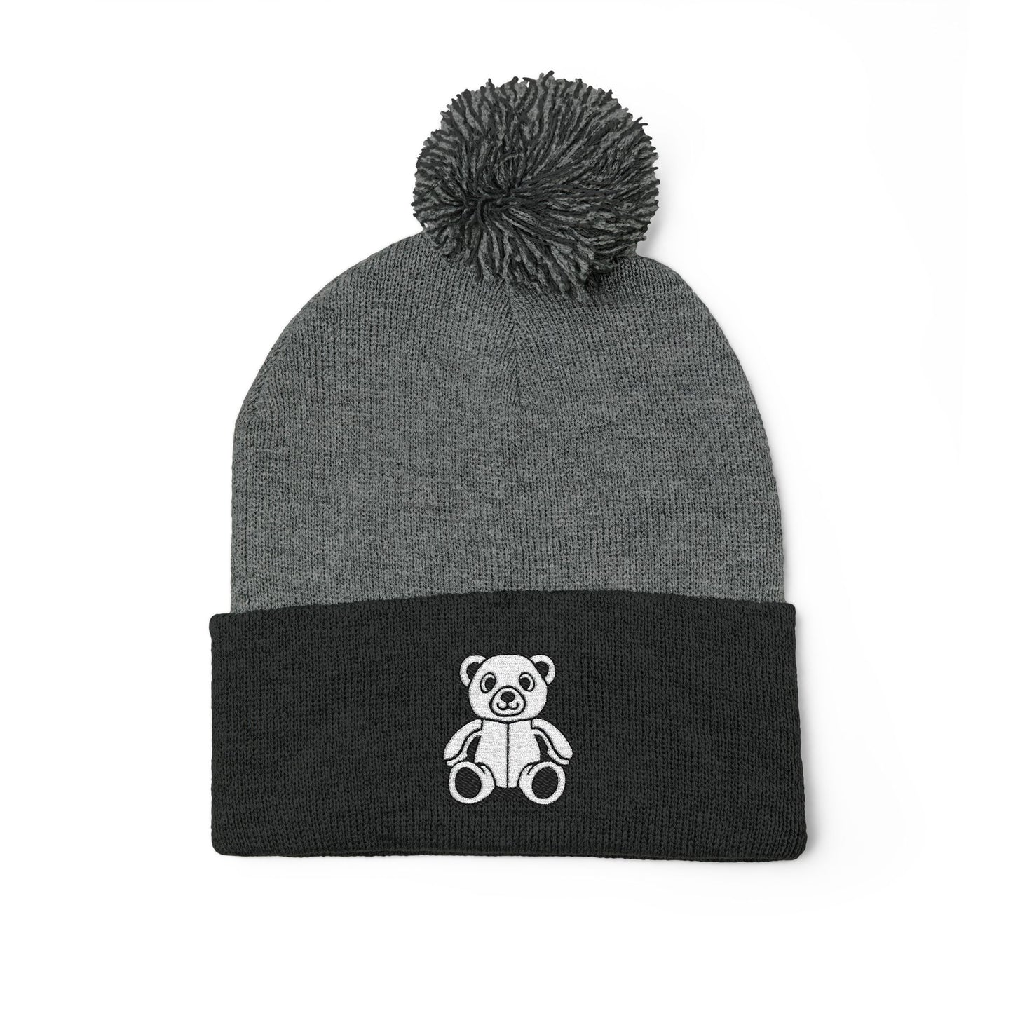 Polar Teddy Pom-Pom Knit Cap — Embroidered Winter Beanie