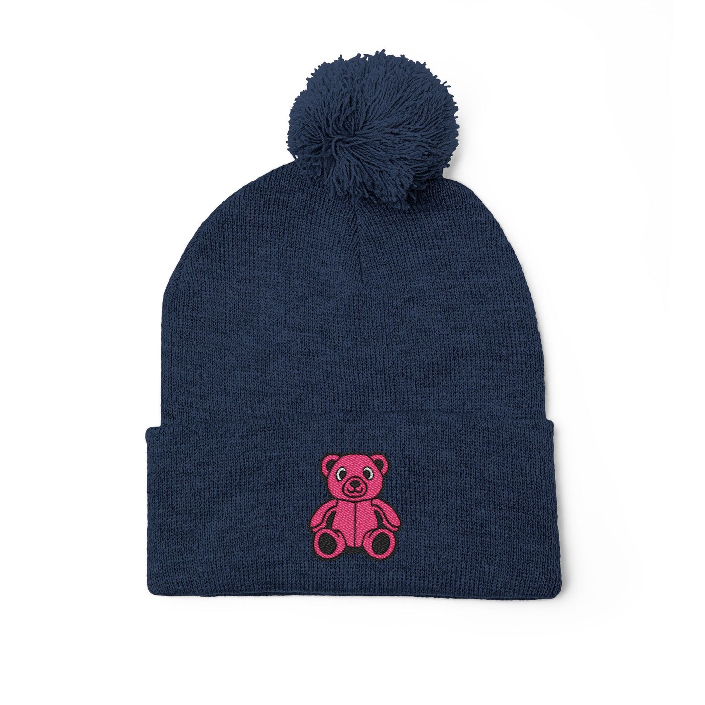 Pinky Bear Embroidered Pom-Pom Knit Cap