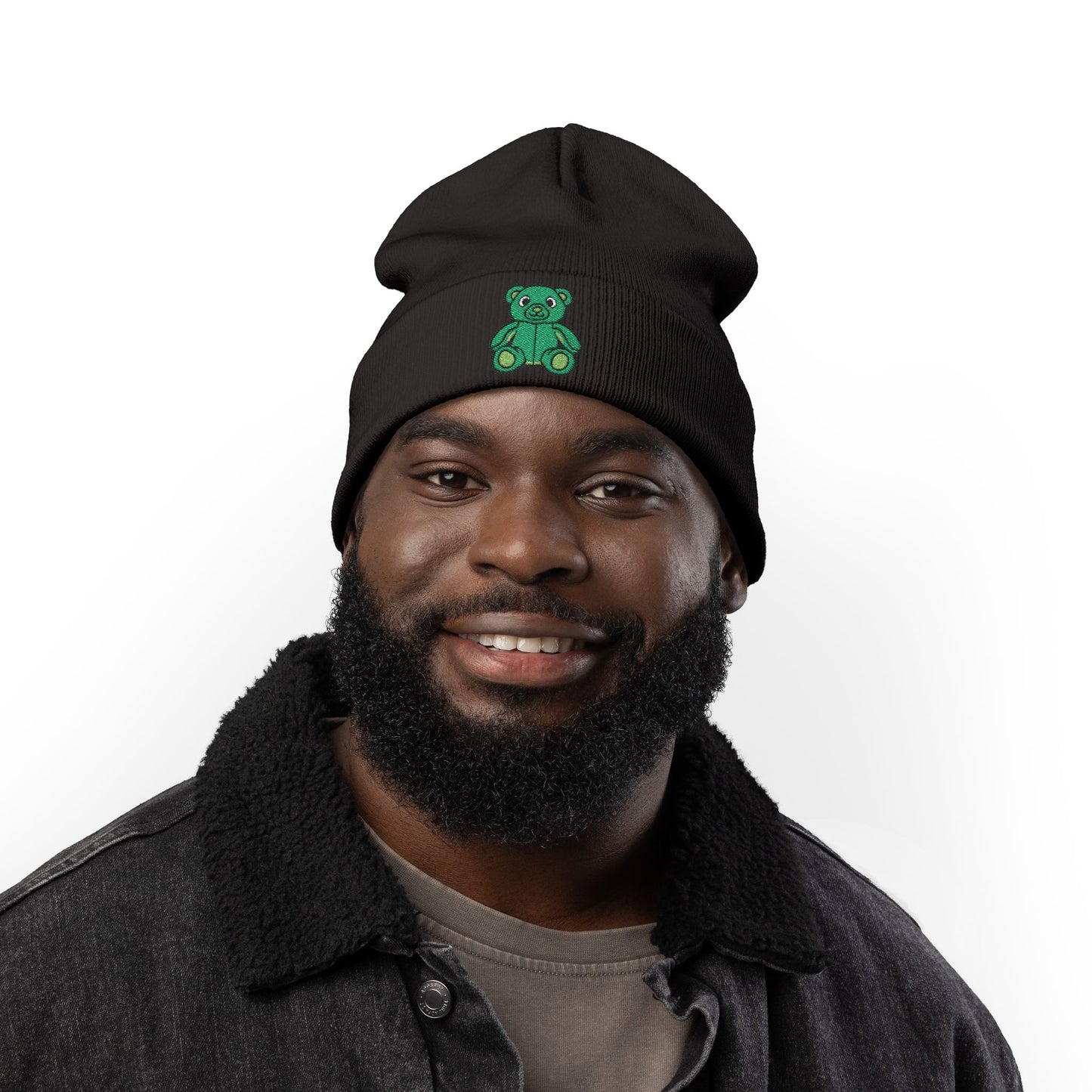 Emerald Bear Cozy Embroidered Beanie