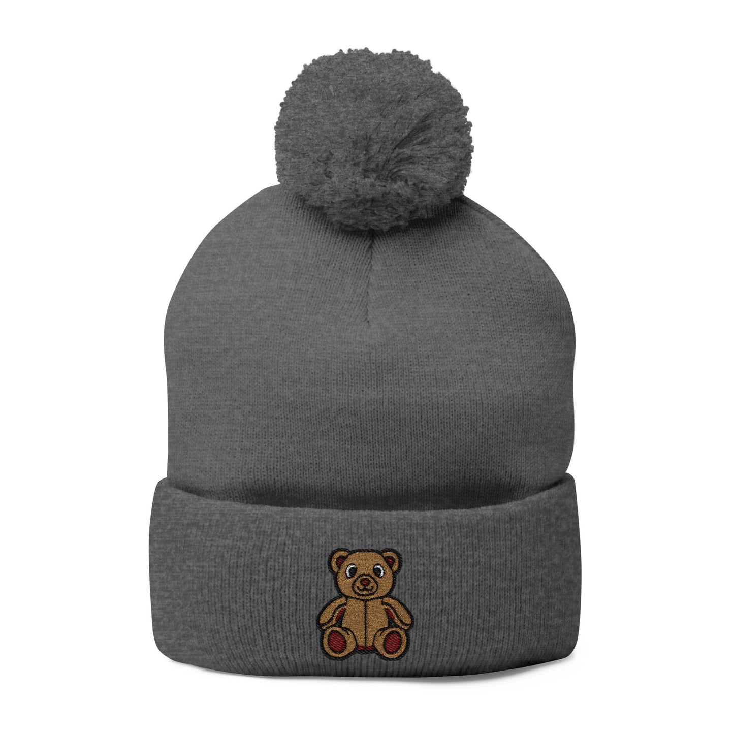 Teddy Bear Cozy Embroidered Pom-Pom Knit Cap 🤎