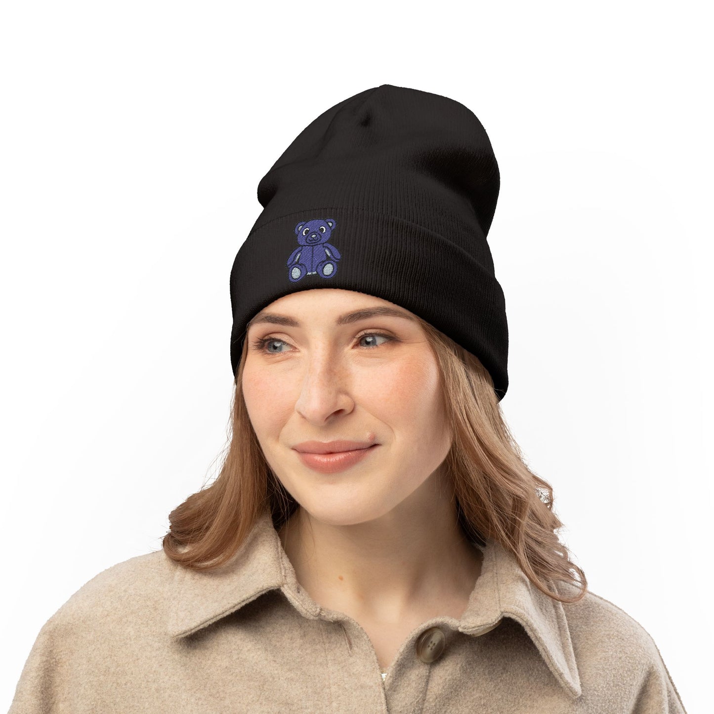 Twilight Bear Embroidered Beanie — Cozy Knit Hat