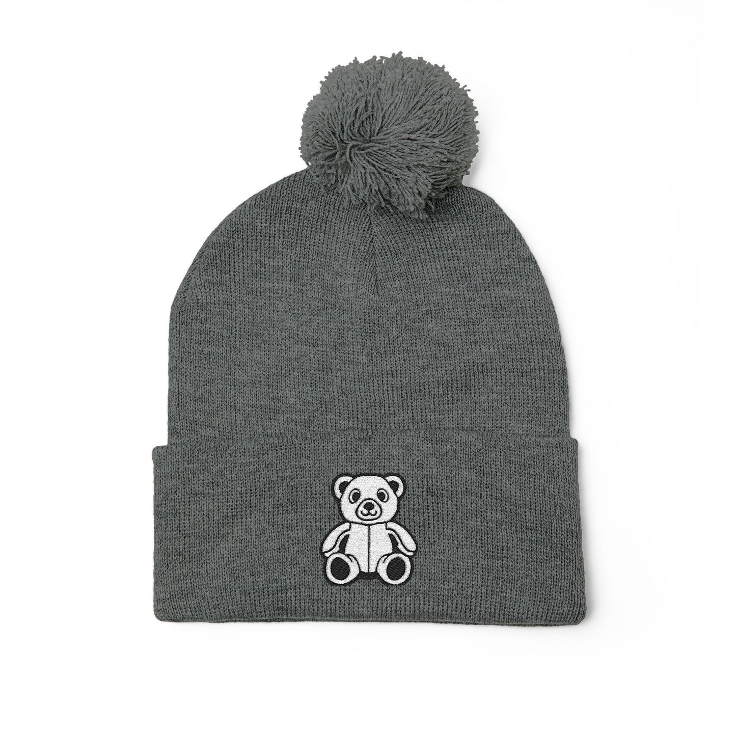 Polar Teddy Pom-Pom Knit Cap — Embroidered Winter Beanie