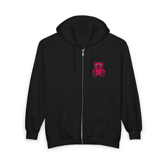 Pinky Bear Embroidered Zip Hoodie
