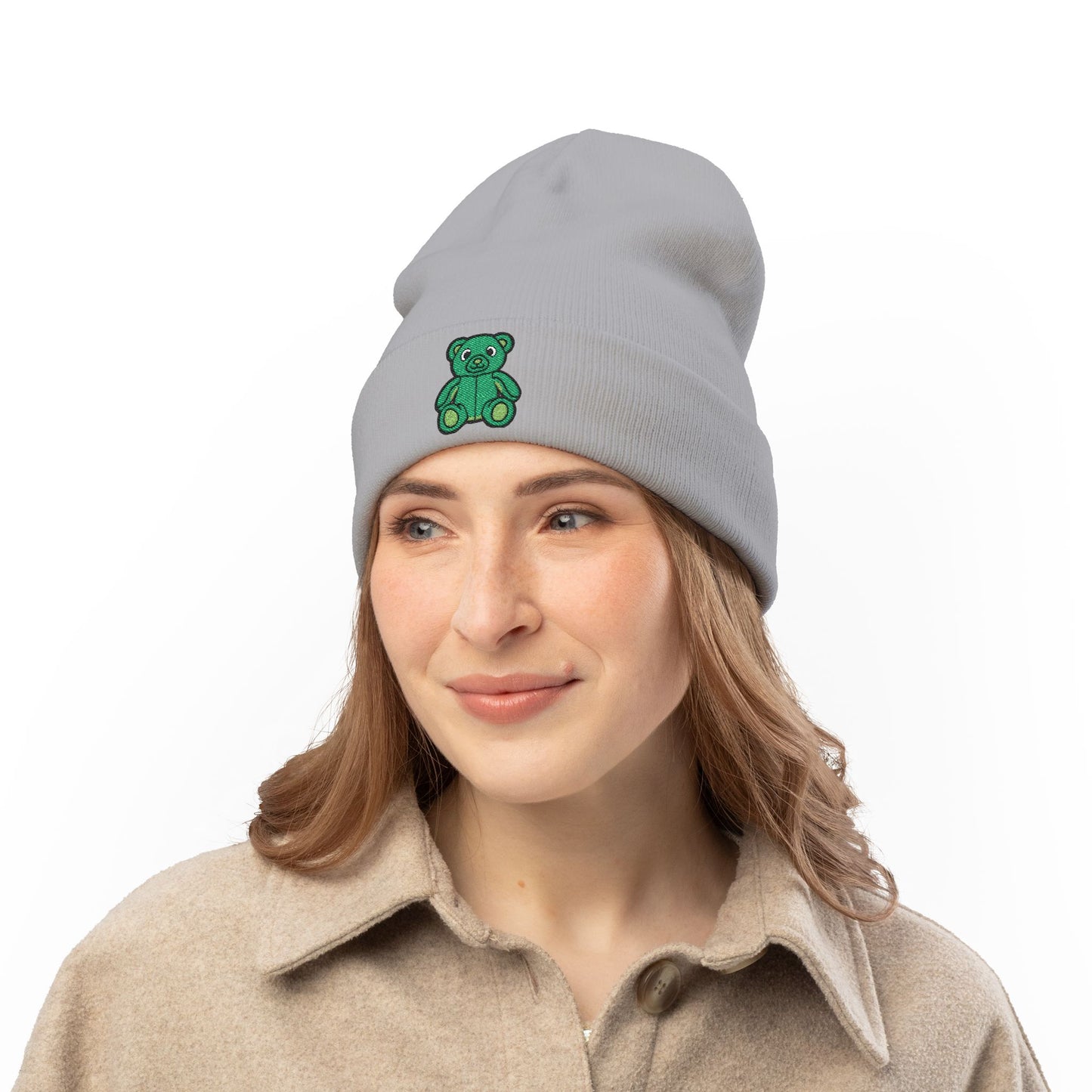 Emerald Bear Cozy Embroidered Beanie
