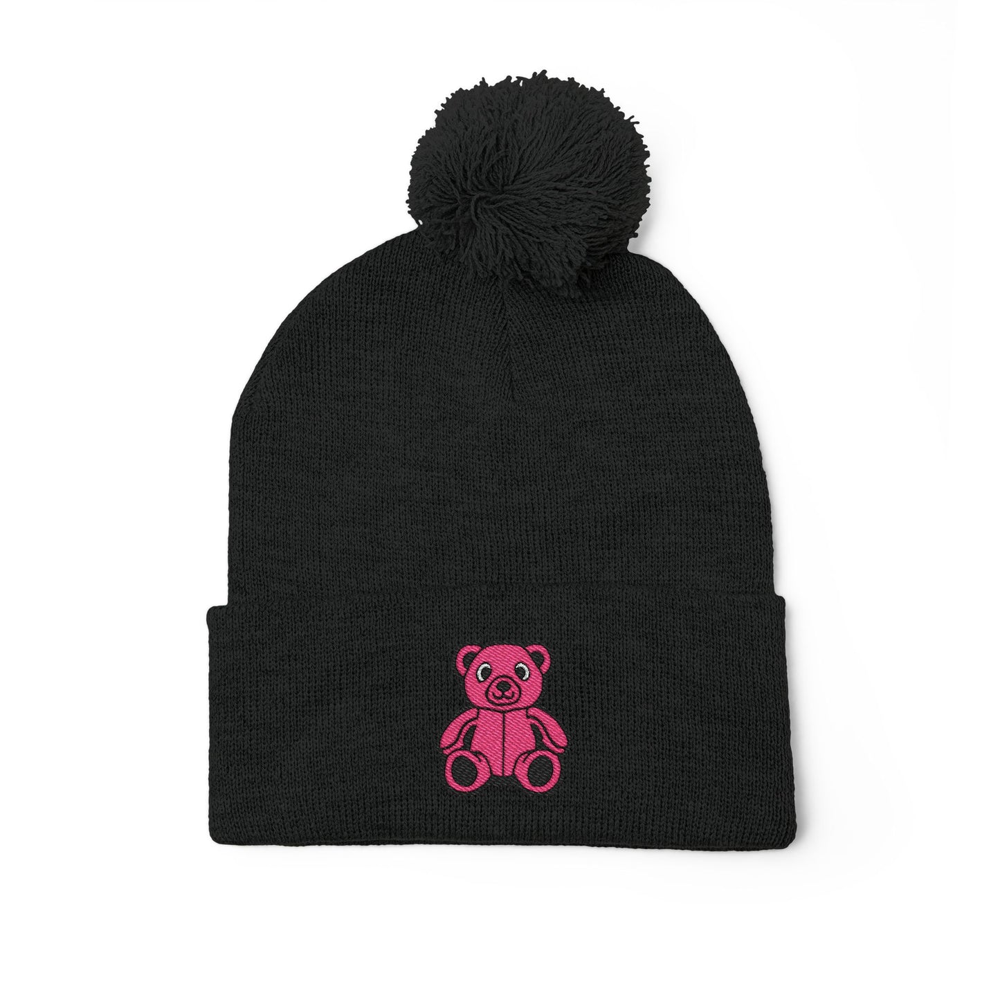 Pinky Bear Embroidered Pom-Pom Knit Cap