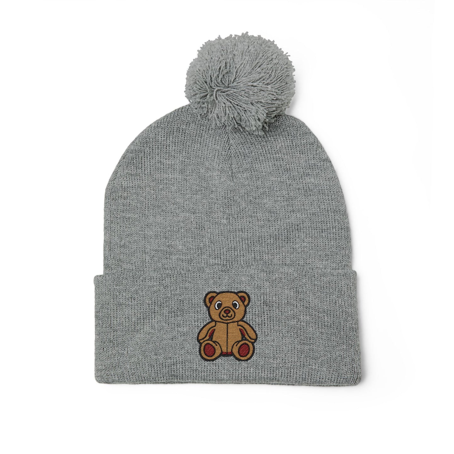 Teddy Bear Cozy Embroidered Pom-Pom Knit Cap 🤎