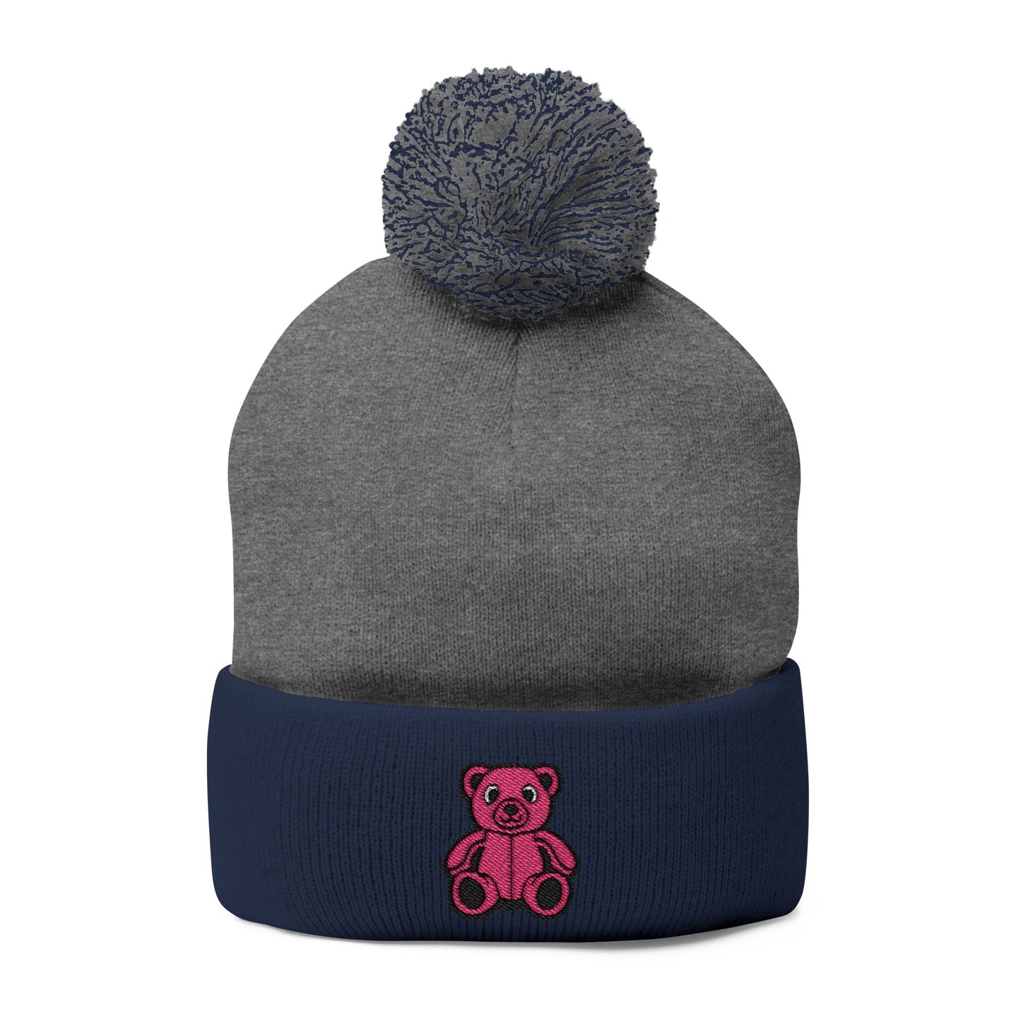 Pinky Bear Embroidered Pom-Pom Knit Cap