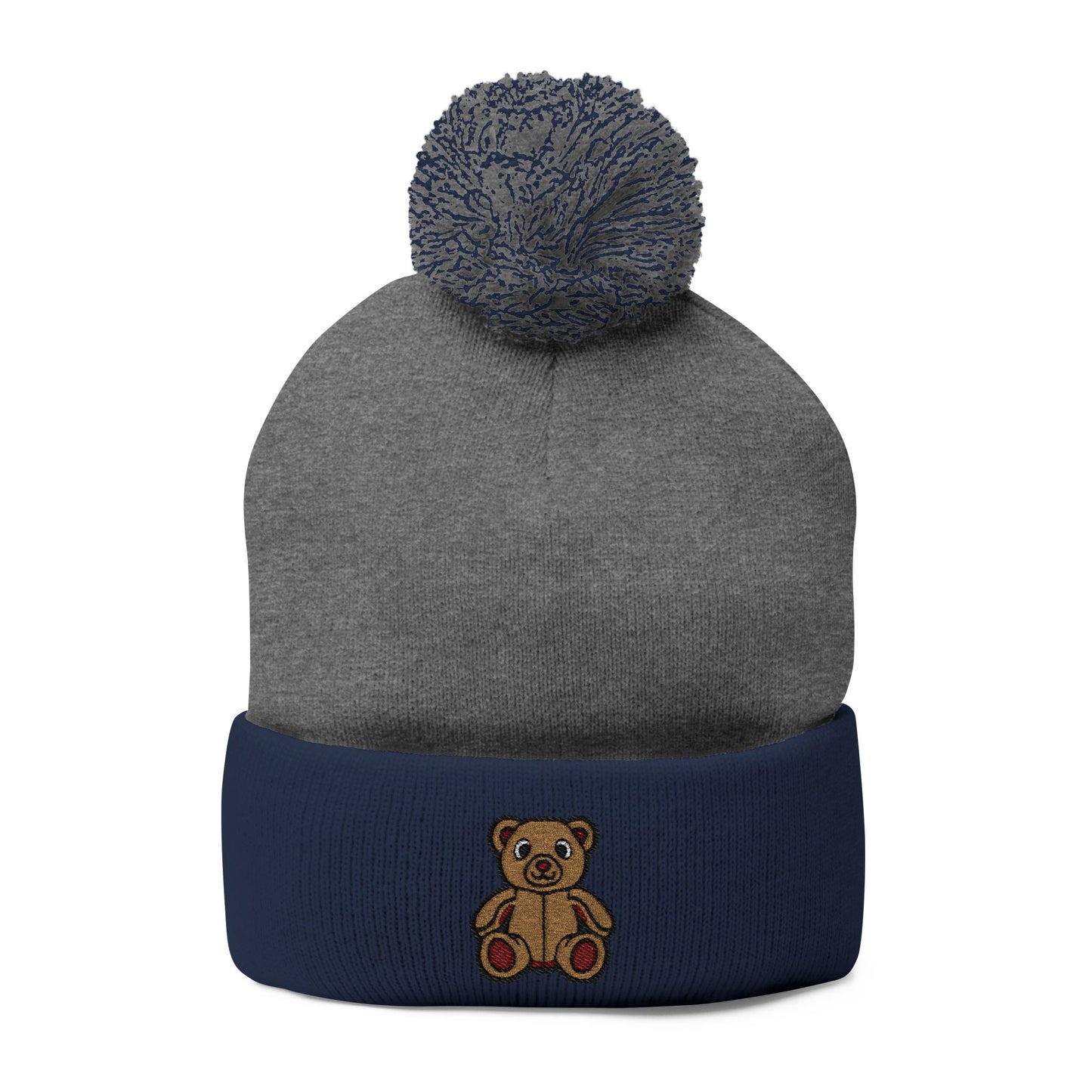 Teddy Bear Cozy Embroidered Pom-Pom Knit Cap 🤎