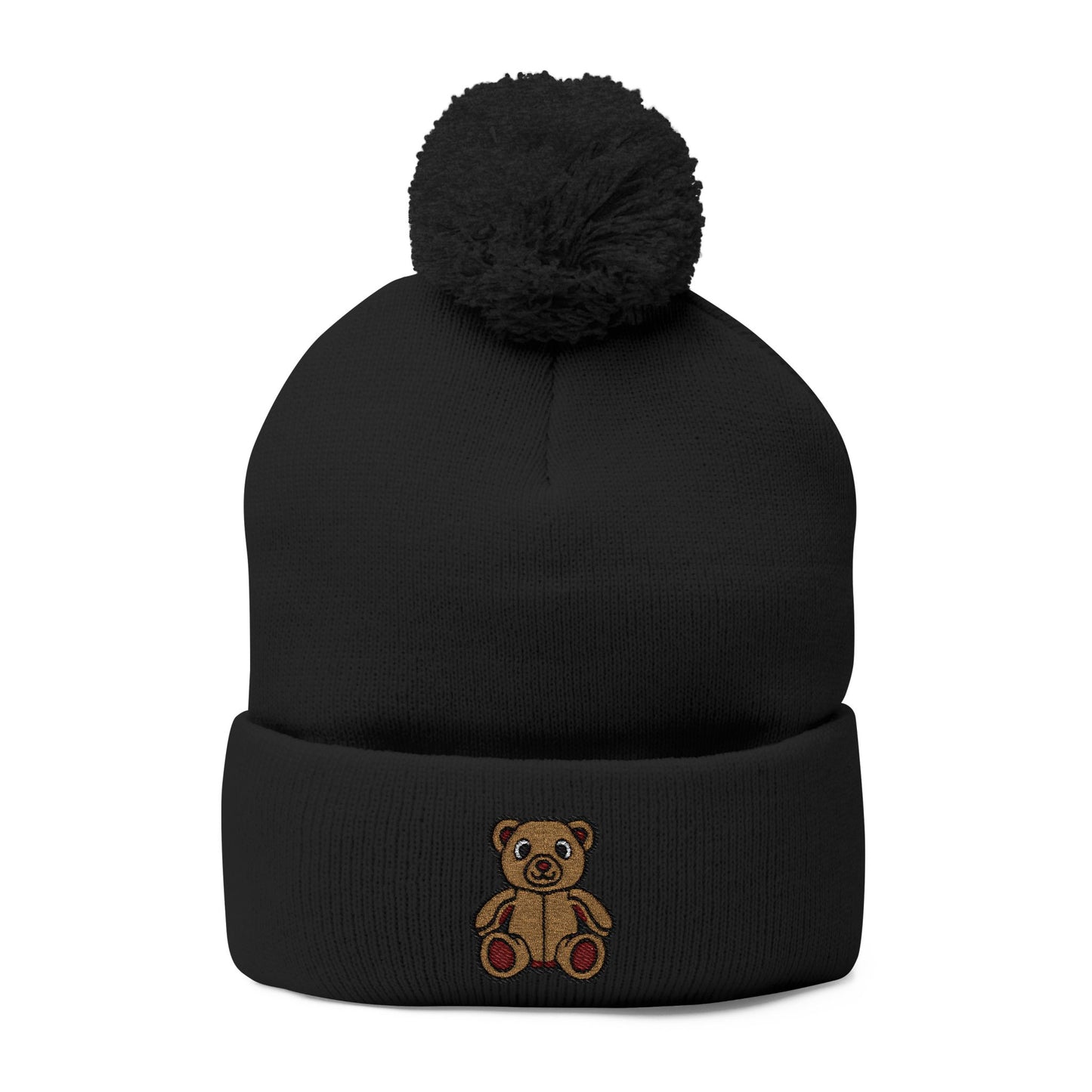 Teddy Bear Cozy Embroidered Pom-Pom Knit Cap 🤎