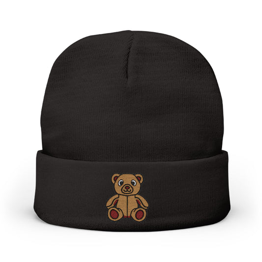 Teddy Bear Cozy Embroidered Beanie 🤎