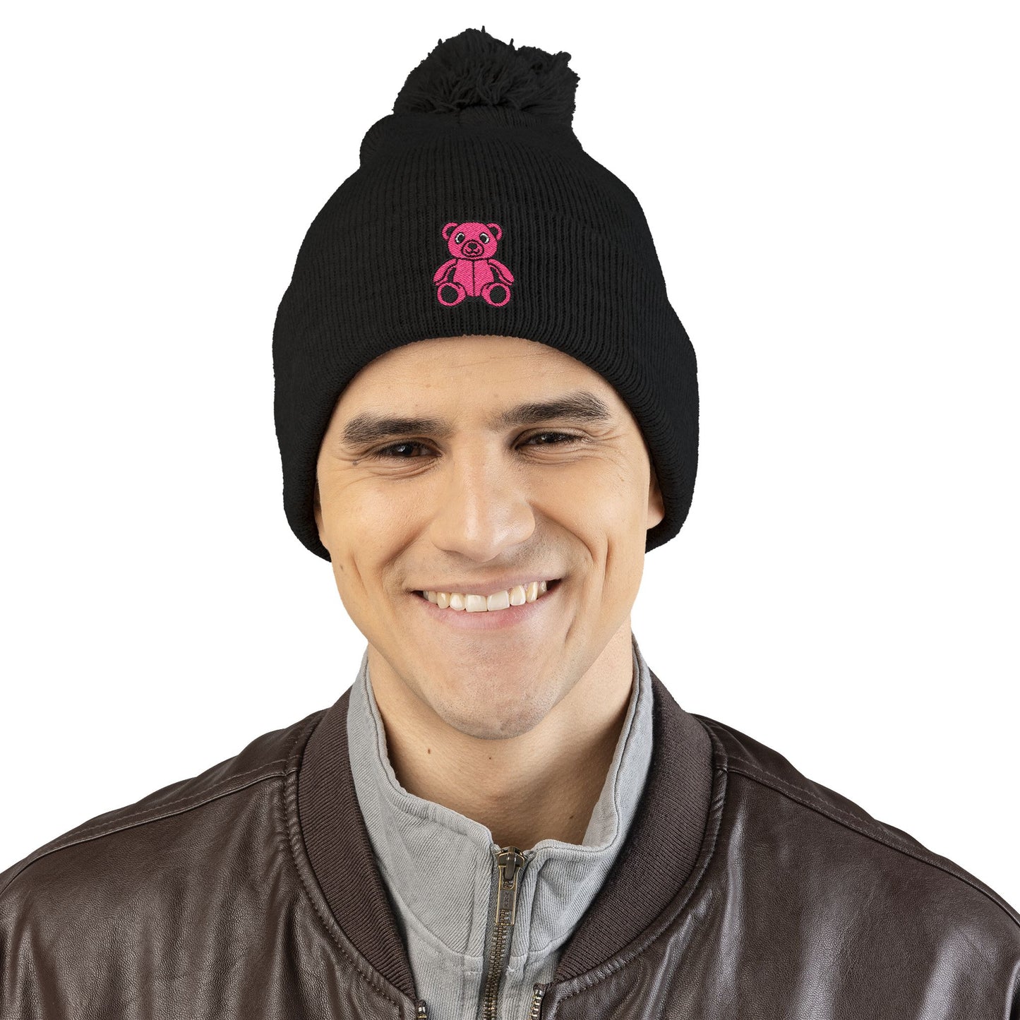 Pinky Bear Embroidered Pom-Pom Knit Cap
