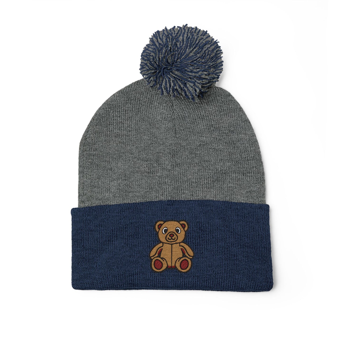 Teddy Bear Cozy Embroidered Pom-Pom Knit Cap 🤎