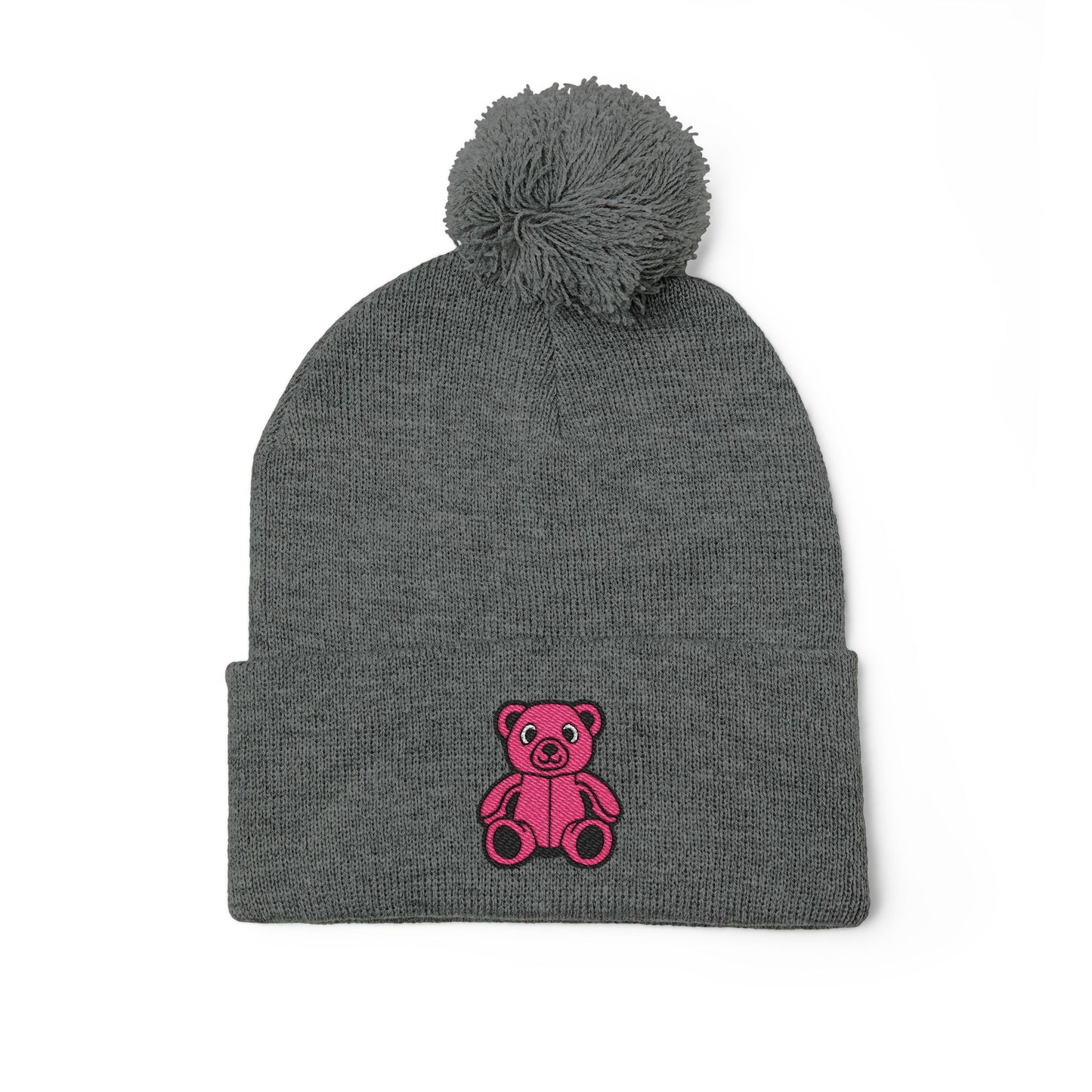 Pinky Bear Embroidered Pom-Pom Knit Cap