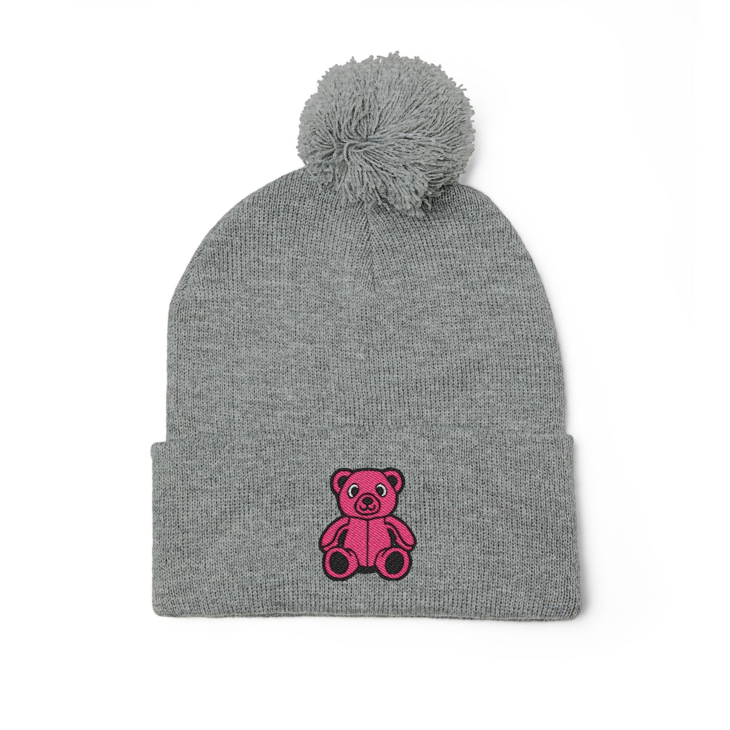Pinky Bear Embroidered Pom-Pom Knit Cap