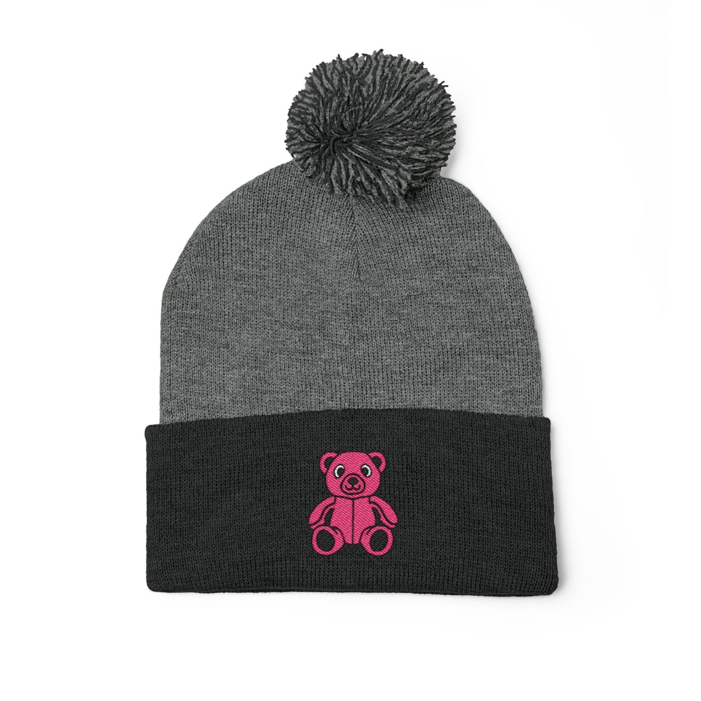 Pinky Bear Embroidered Pom-Pom Knit Cap