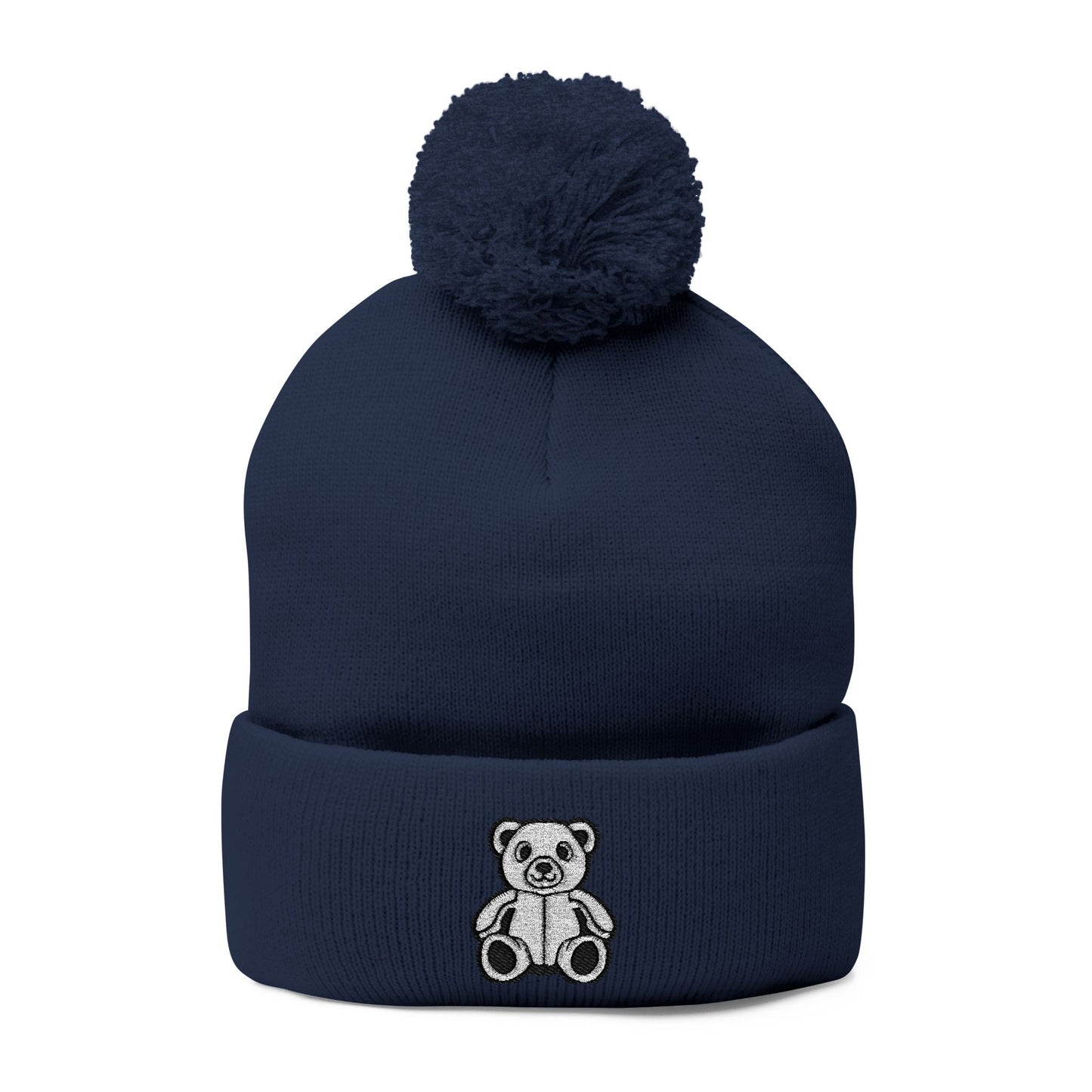 Polar Teddy Pom-Pom Knit Cap — Embroidered Winter Beanie