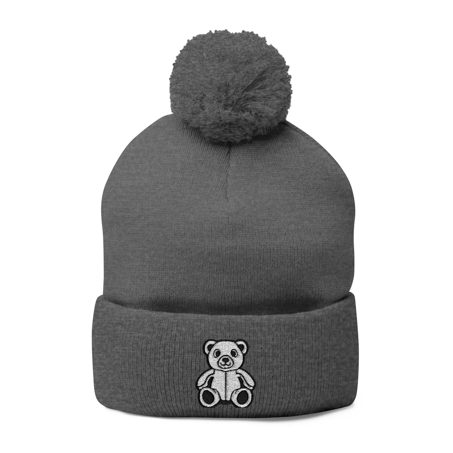 Polar Teddy Pom-Pom Knit Cap — Embroidered Winter Beanie