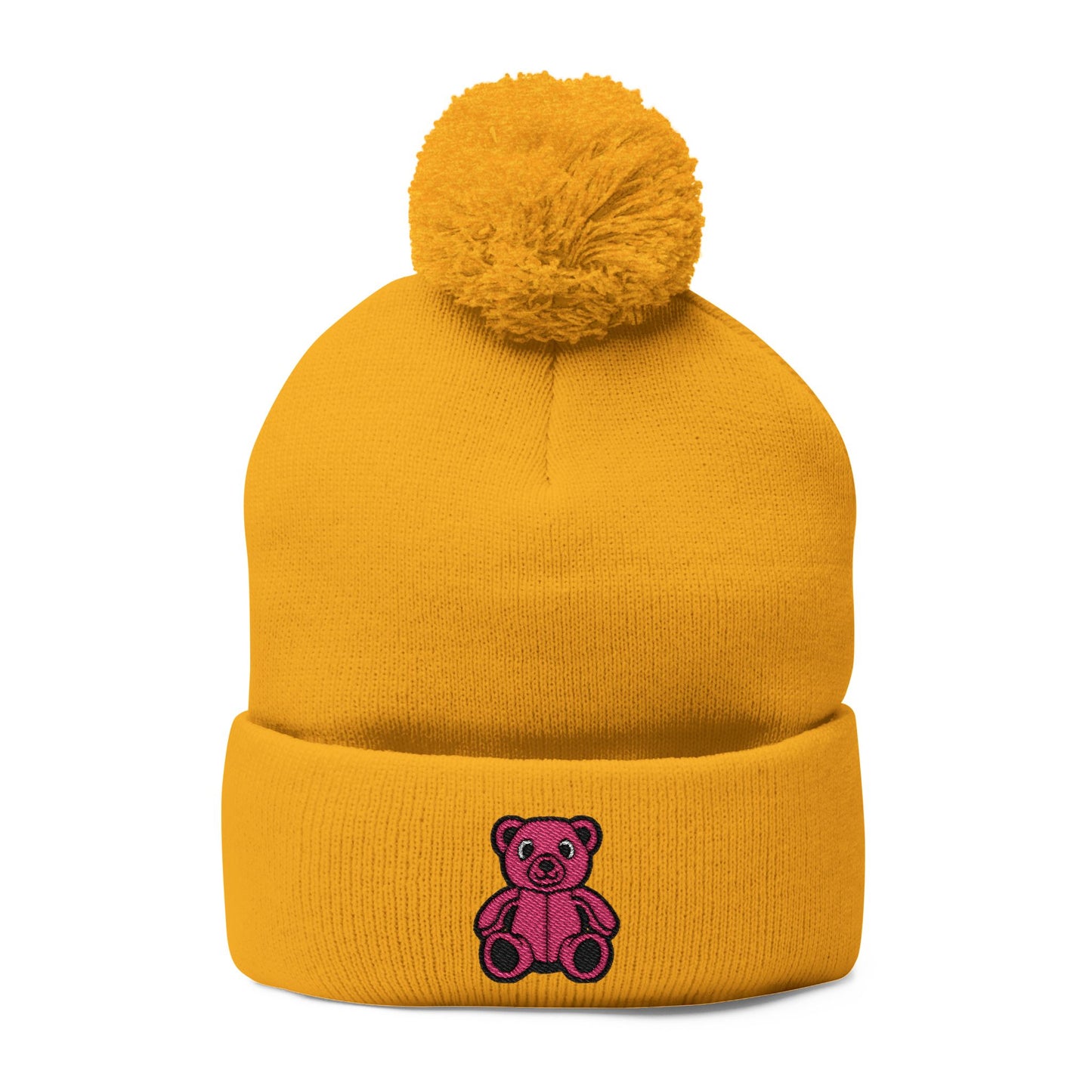 Pinky Bear Embroidered Pom-Pom Knit Cap