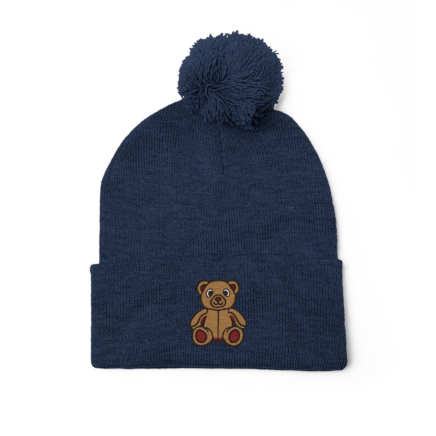 Teddy Bear Cozy Embroidered Pom-Pom Knit Cap 🤎