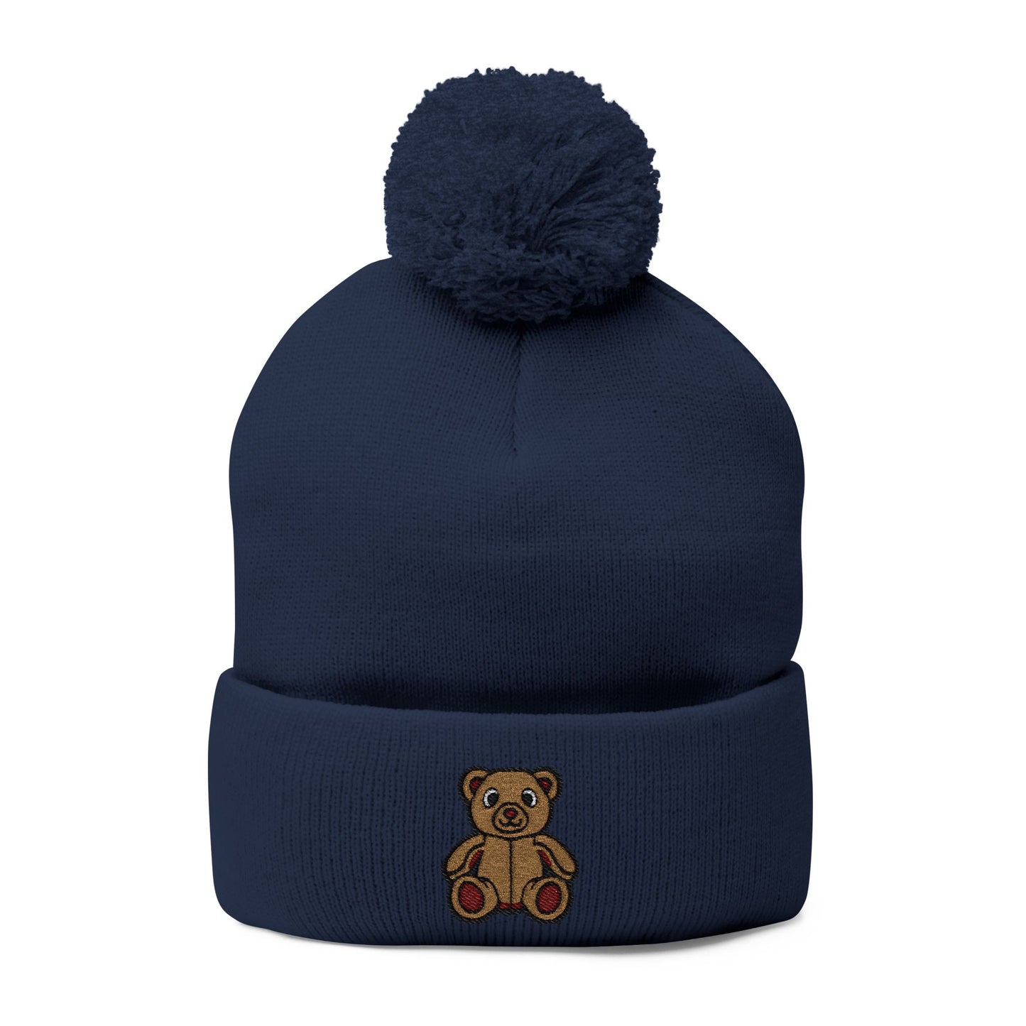 Teddy Bear Cozy Embroidered Pom-Pom Knit Cap 🤎