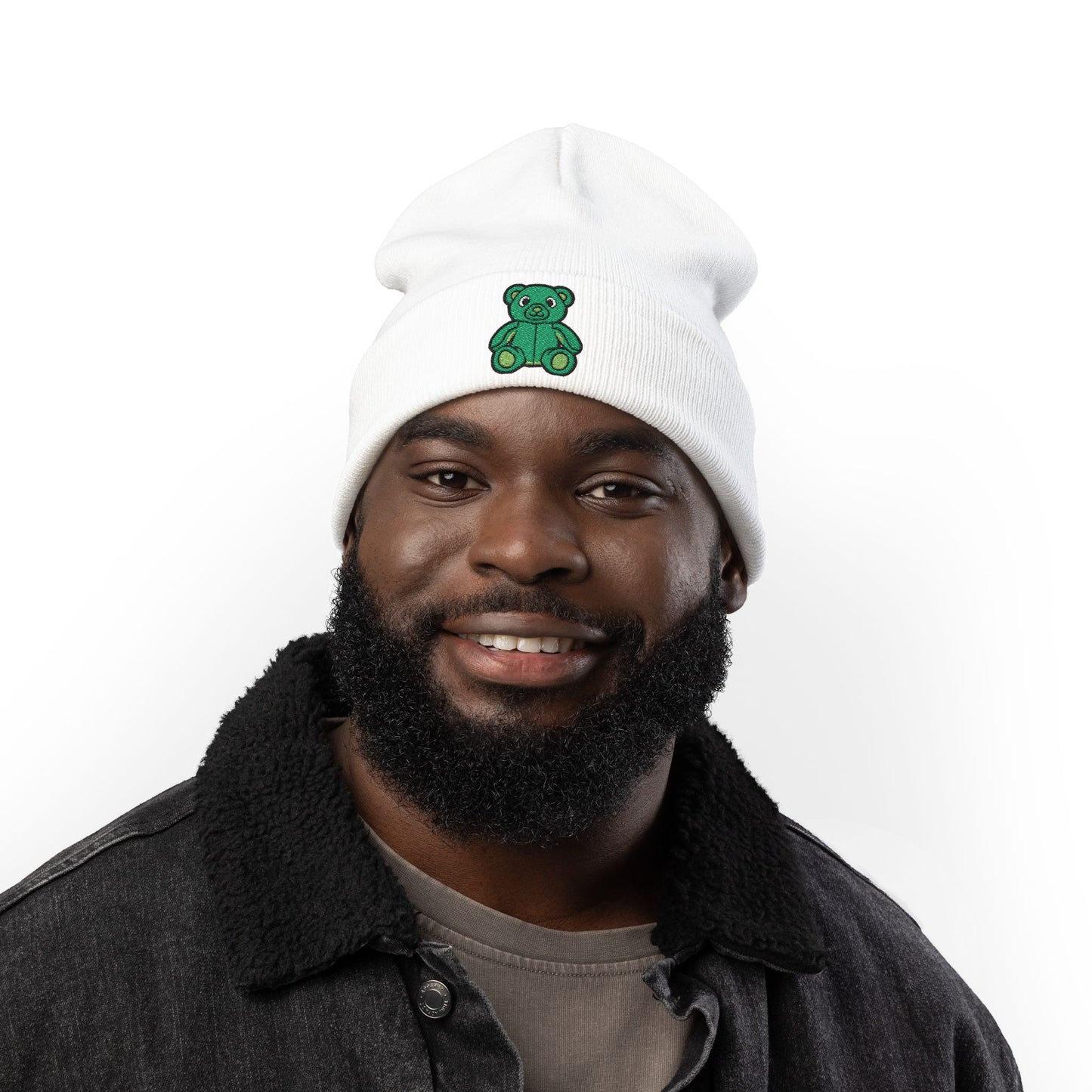 Emerald Bear Cozy Embroidered Beanie