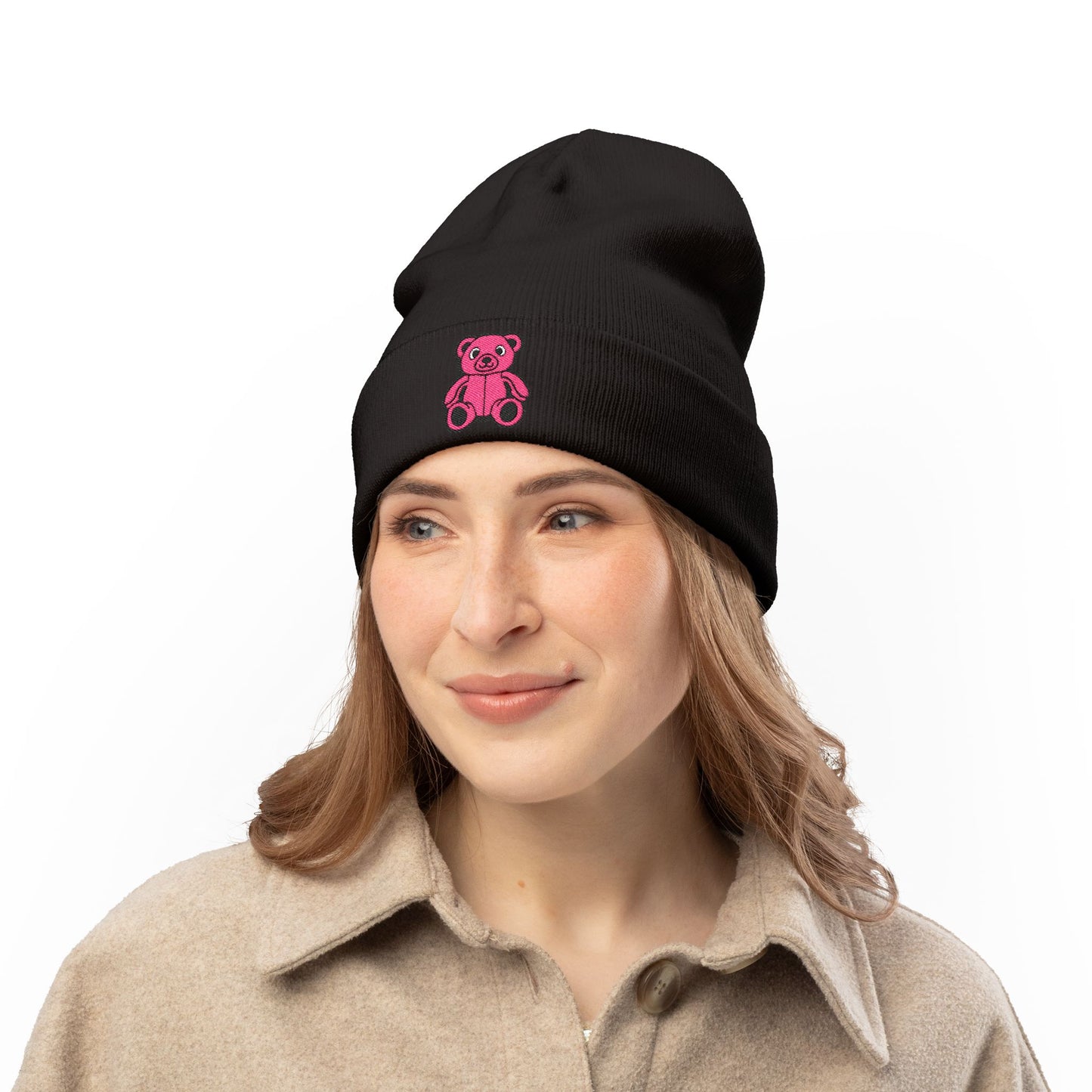 Pinky Bear Embroidered Knit Beanie