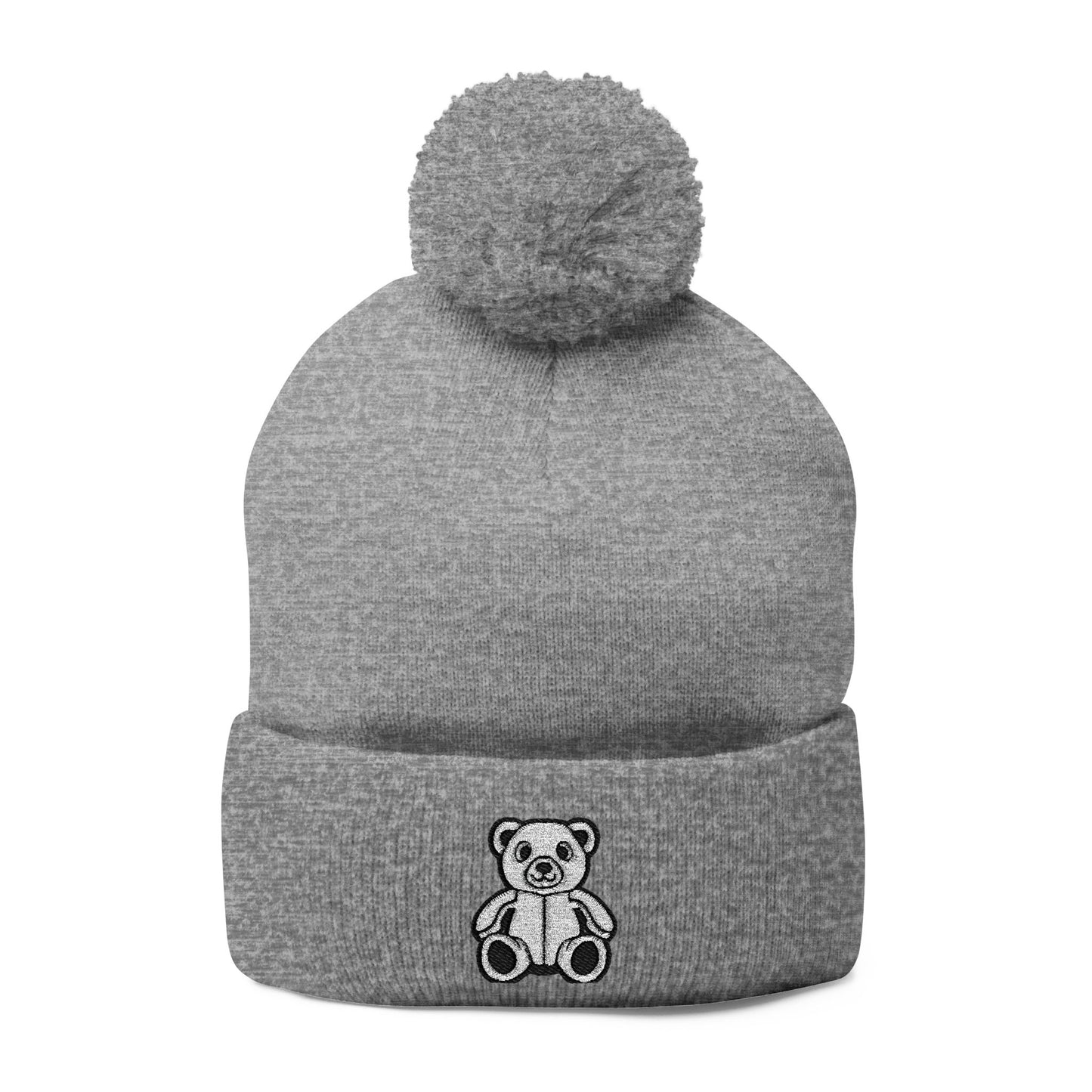 Polar Teddy Pom-Pom Knit Cap — Embroidered Winter Beanie