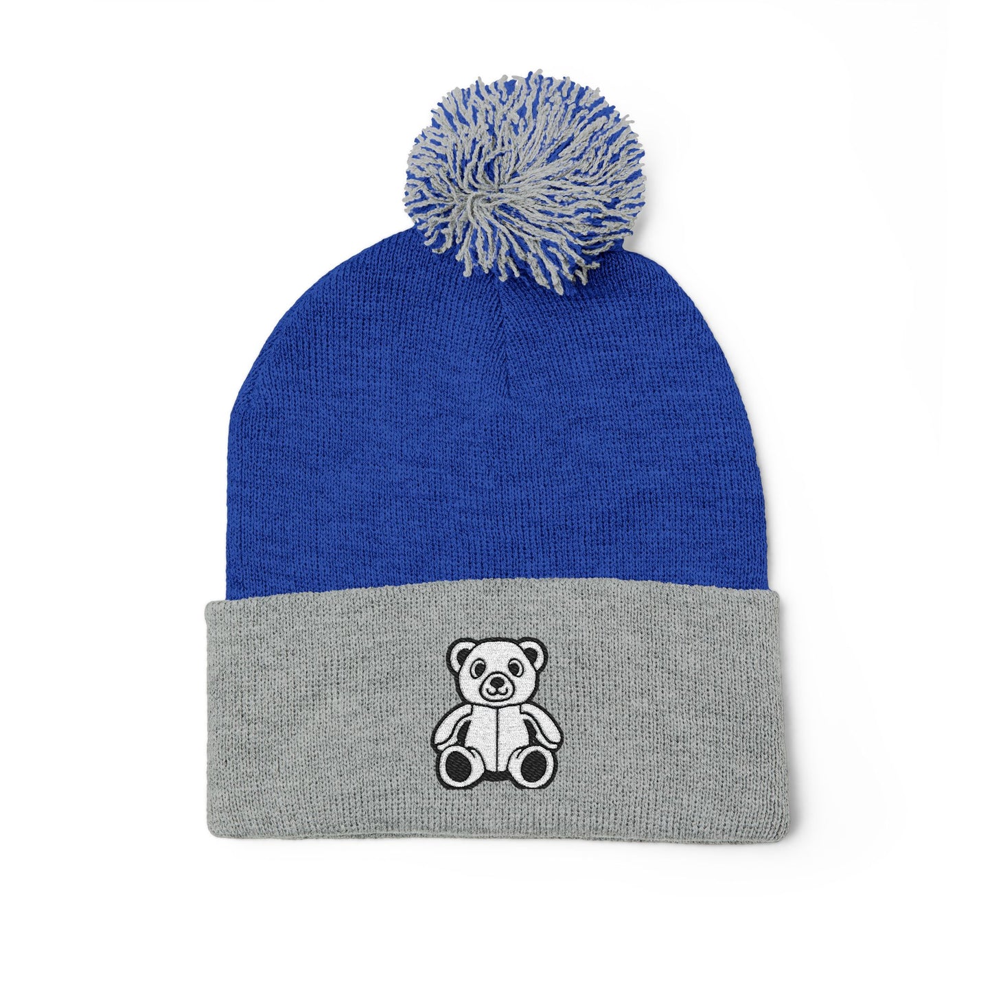 Polar Teddy Pom-Pom Knit Cap — Embroidered Winter Beanie
