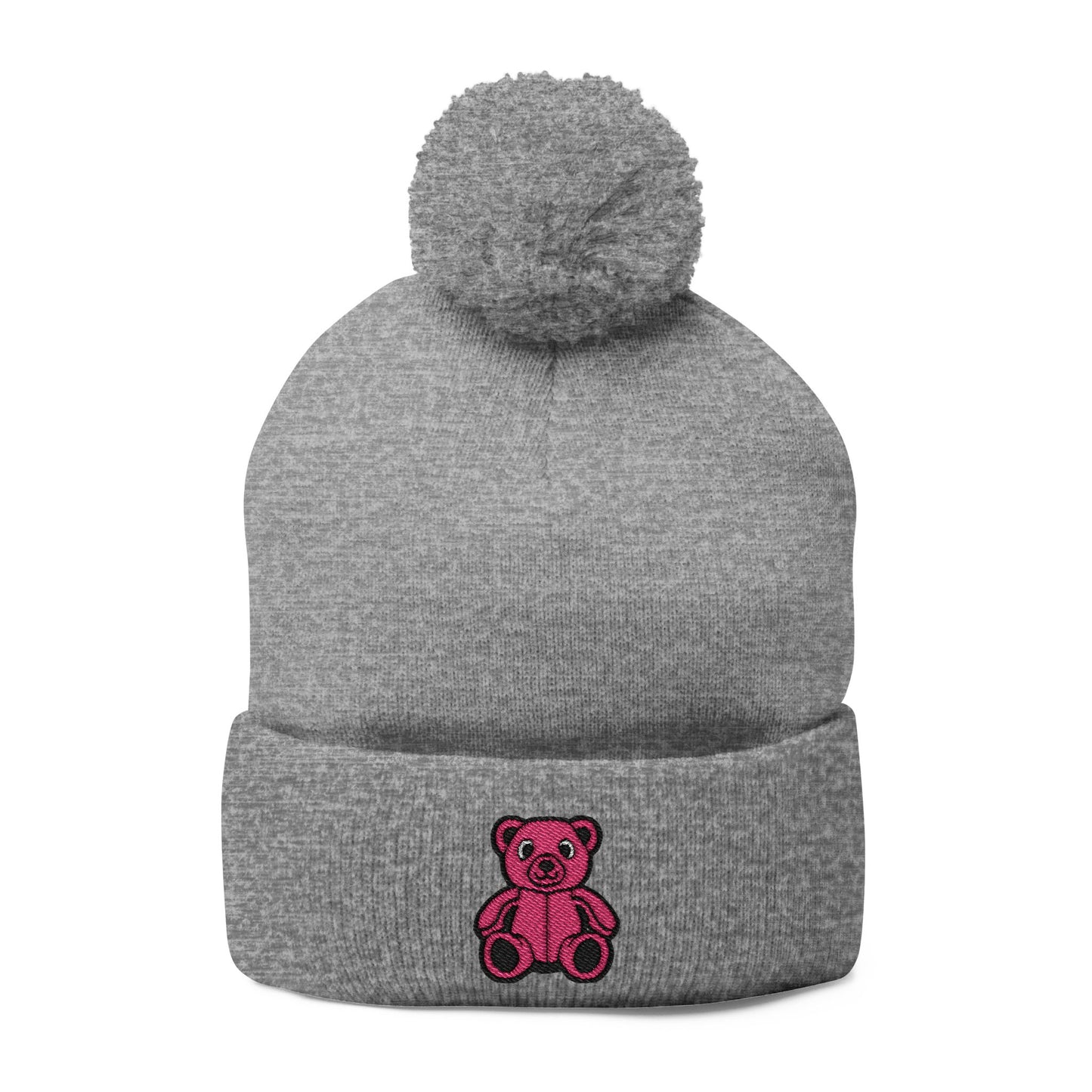Pinky Bear Embroidered Pom-Pom Knit Cap