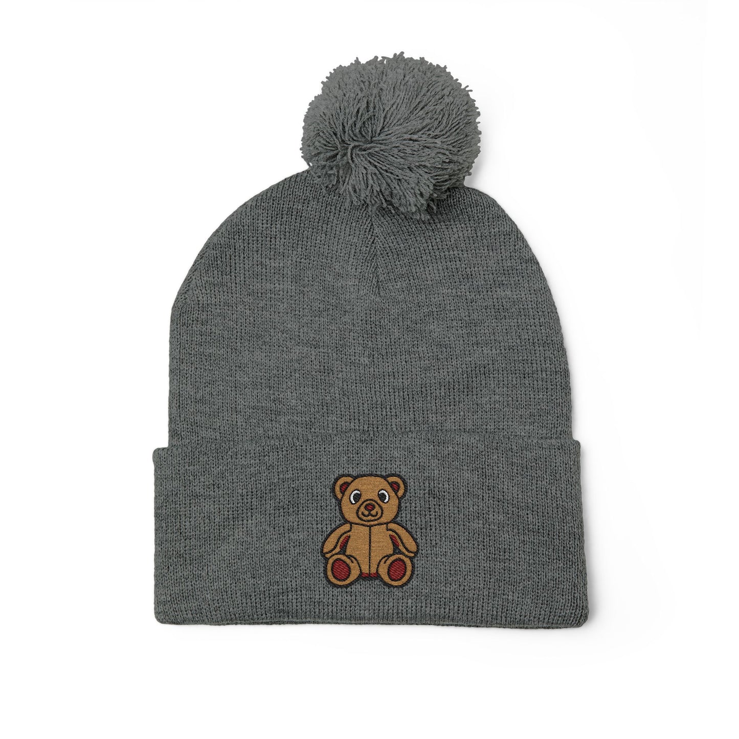 Teddy Bear Cozy Embroidered Pom-Pom Knit Cap 🤎
