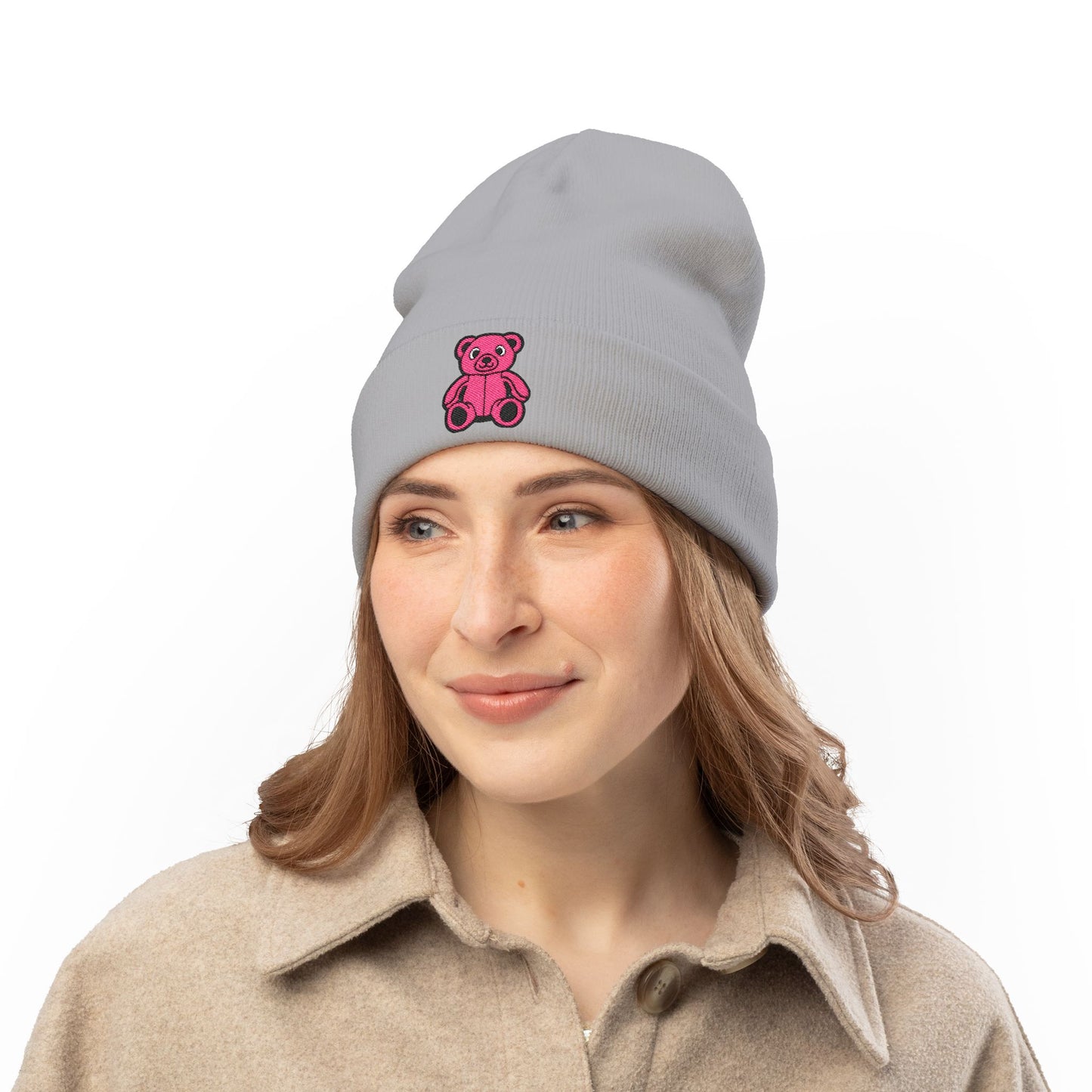 Pinky Bear Embroidered Knit Beanie