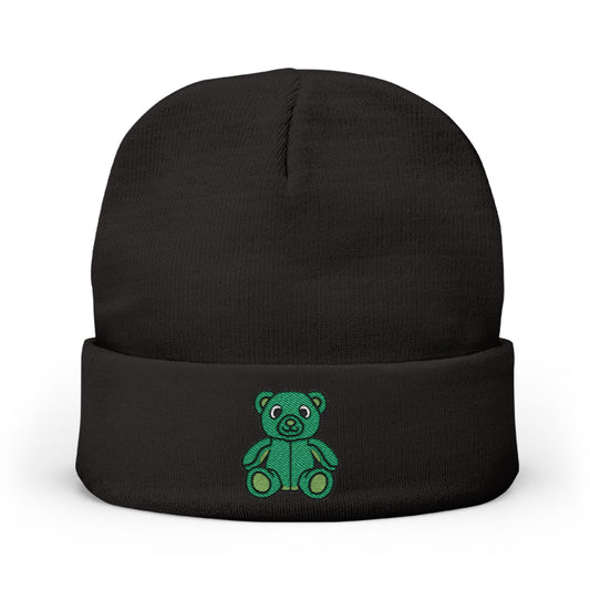Emerald Bear Cozy Embroidered Beanie