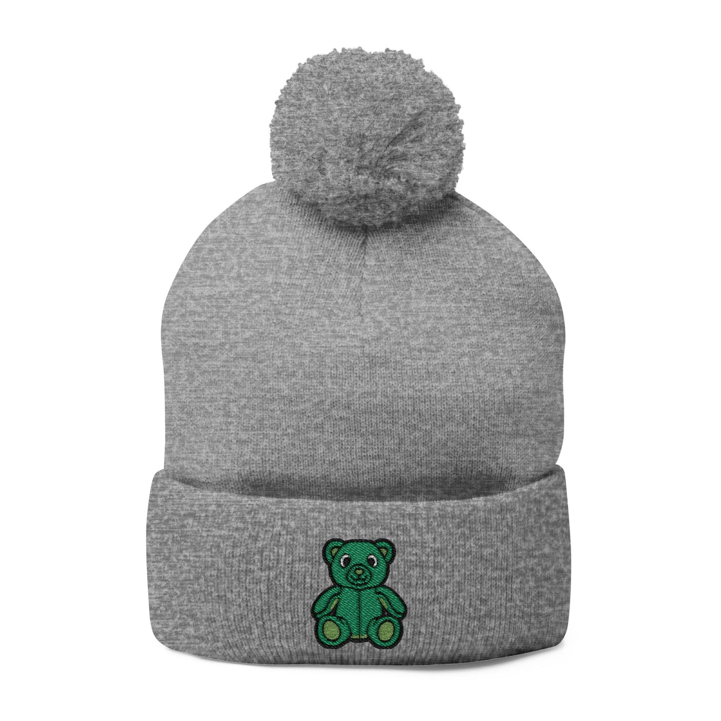 Emerald Bear Embroidered Pom-Pom Knit Cap