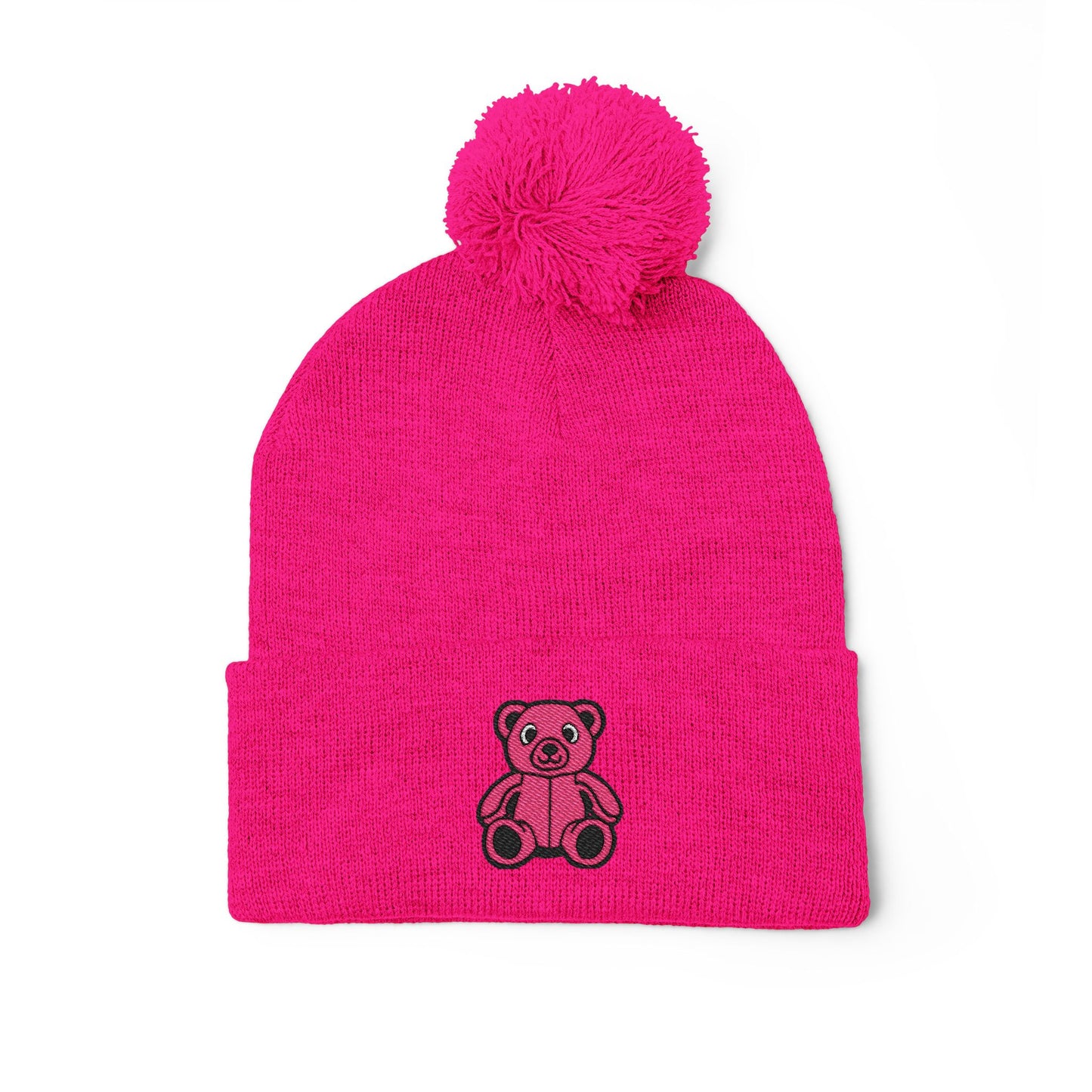 Pinky Bear Embroidered Pom-Pom Knit Cap