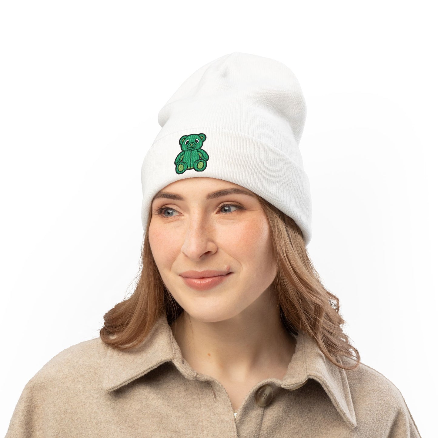 Emerald Bear Cozy Embroidered Beanie