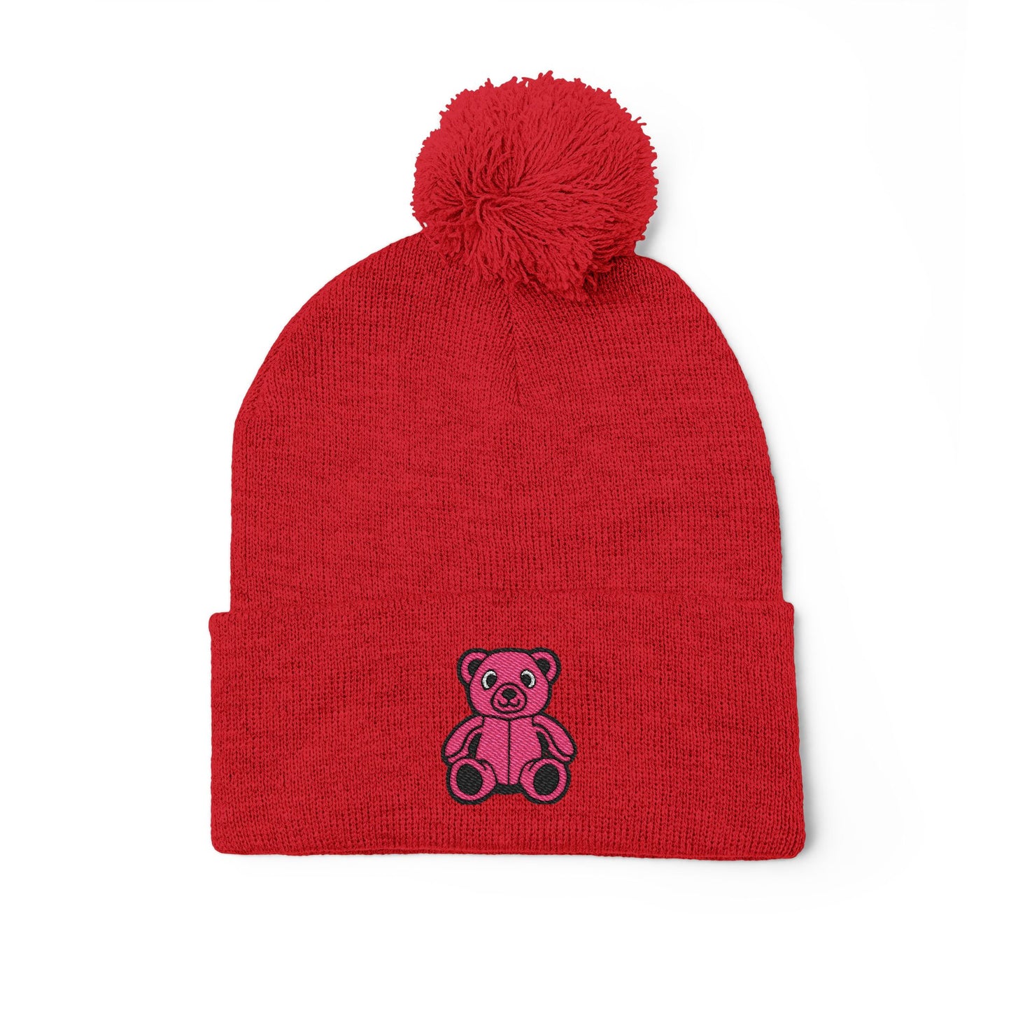 Pinky Bear Embroidered Pom-Pom Knit Cap