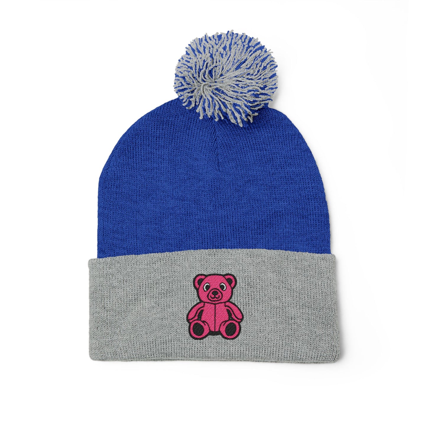 Pinky Bear Embroidered Pom-Pom Knit Cap