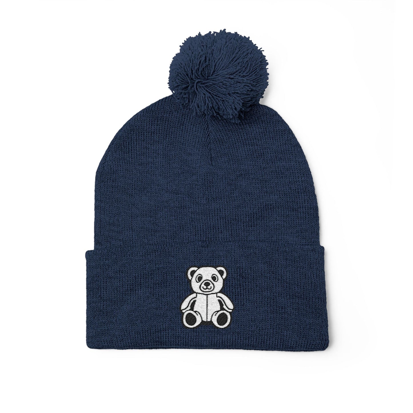 Polar Teddy Pom-Pom Knit Cap — Embroidered Winter Beanie