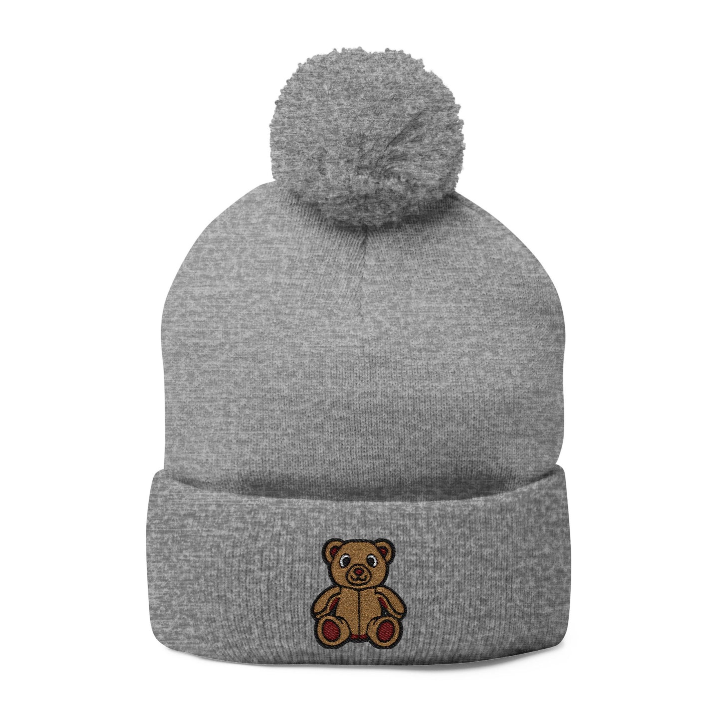 Teddy Bear Cozy Embroidered Pom-Pom Knit Cap 🤎