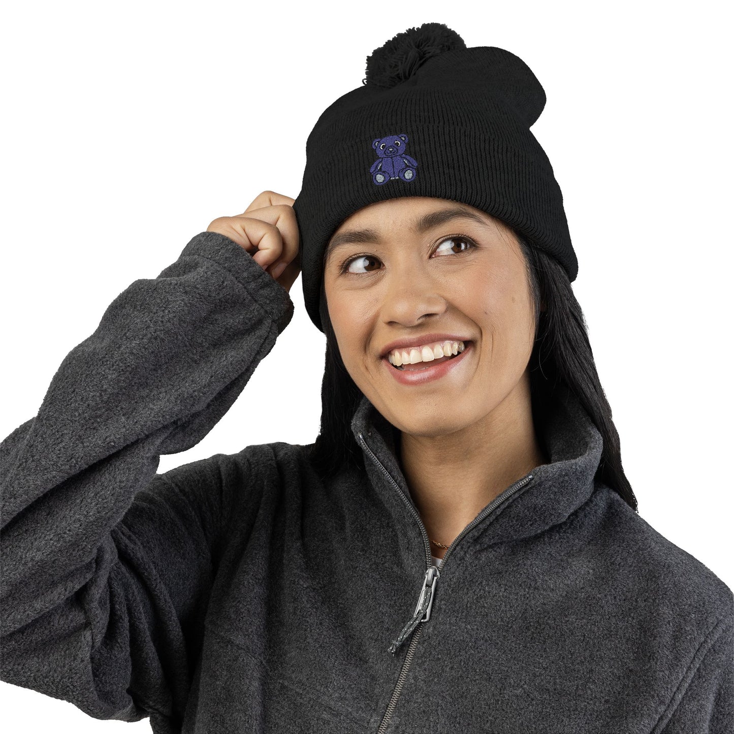 Twilight Bear Embroidered Pom-Pom Knit Cap