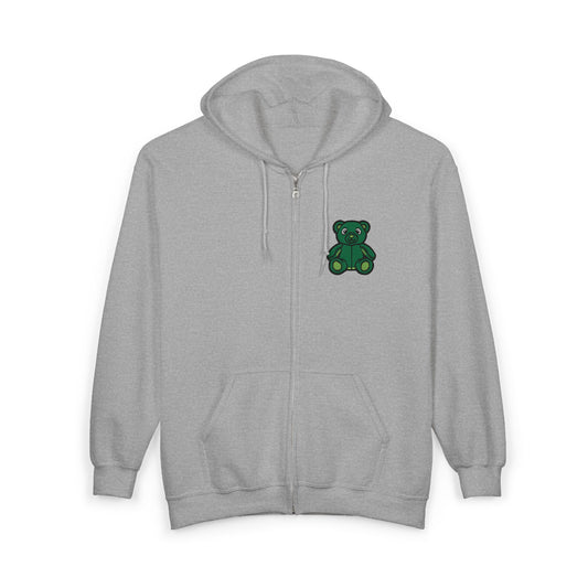 Emerald Bear Embroidered Zip Hoodie