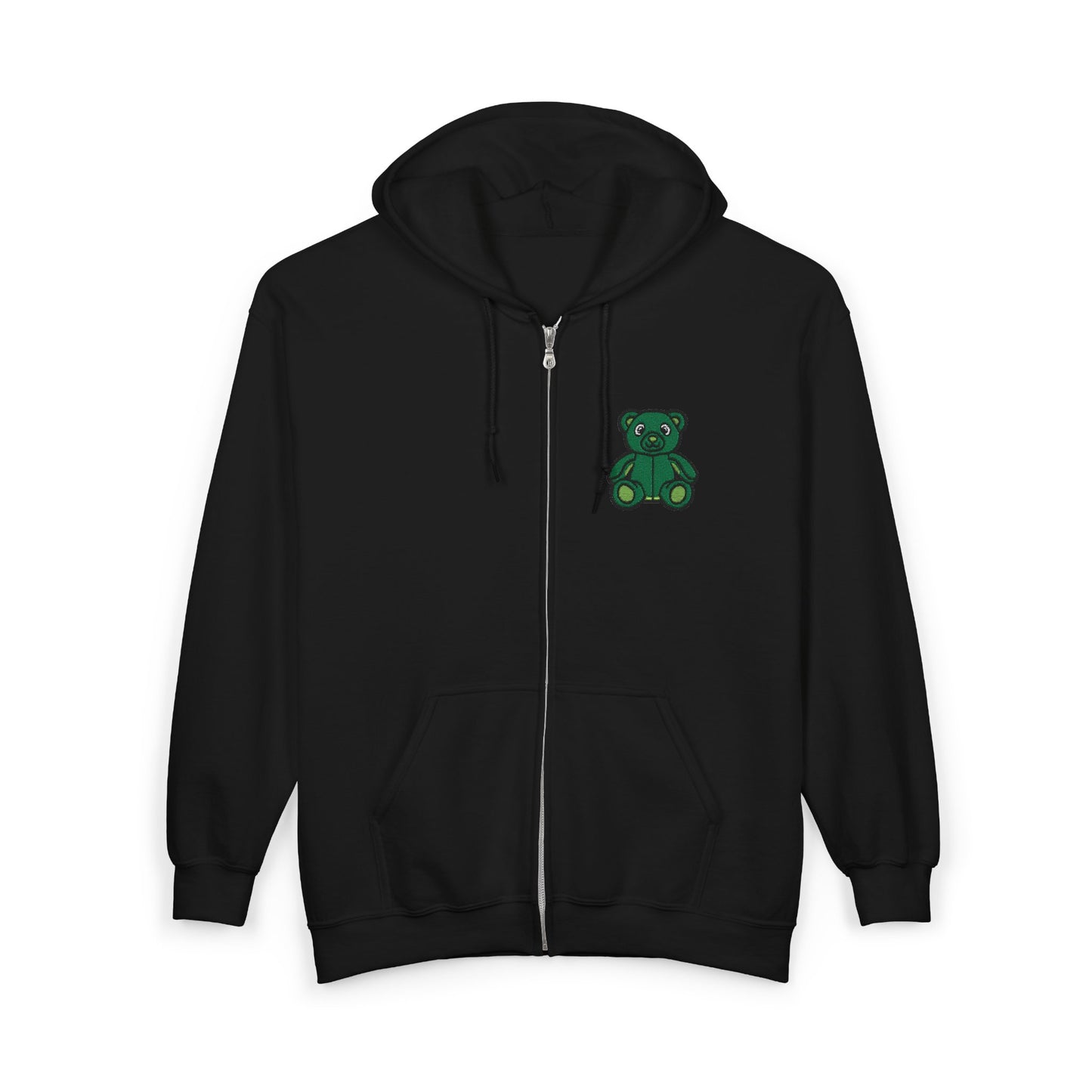 Emerald Bear Embroidered Zip Hoodie