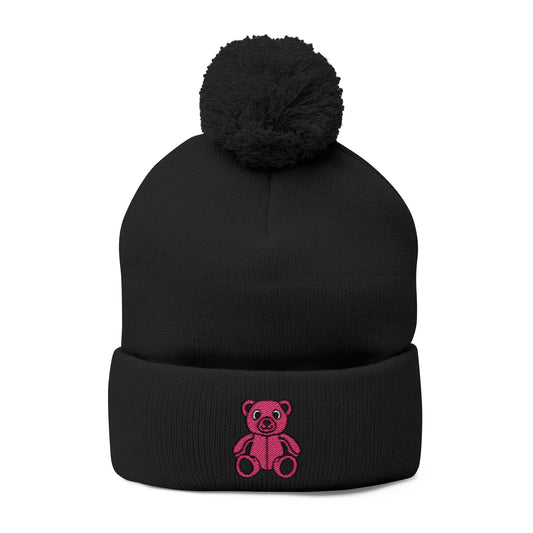 Pinky Bear Embroidered Pom-Pom Knit Cap