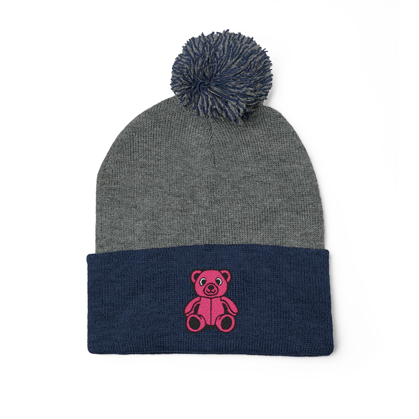 Pinky Bear Embroidered Pom-Pom Knit Cap