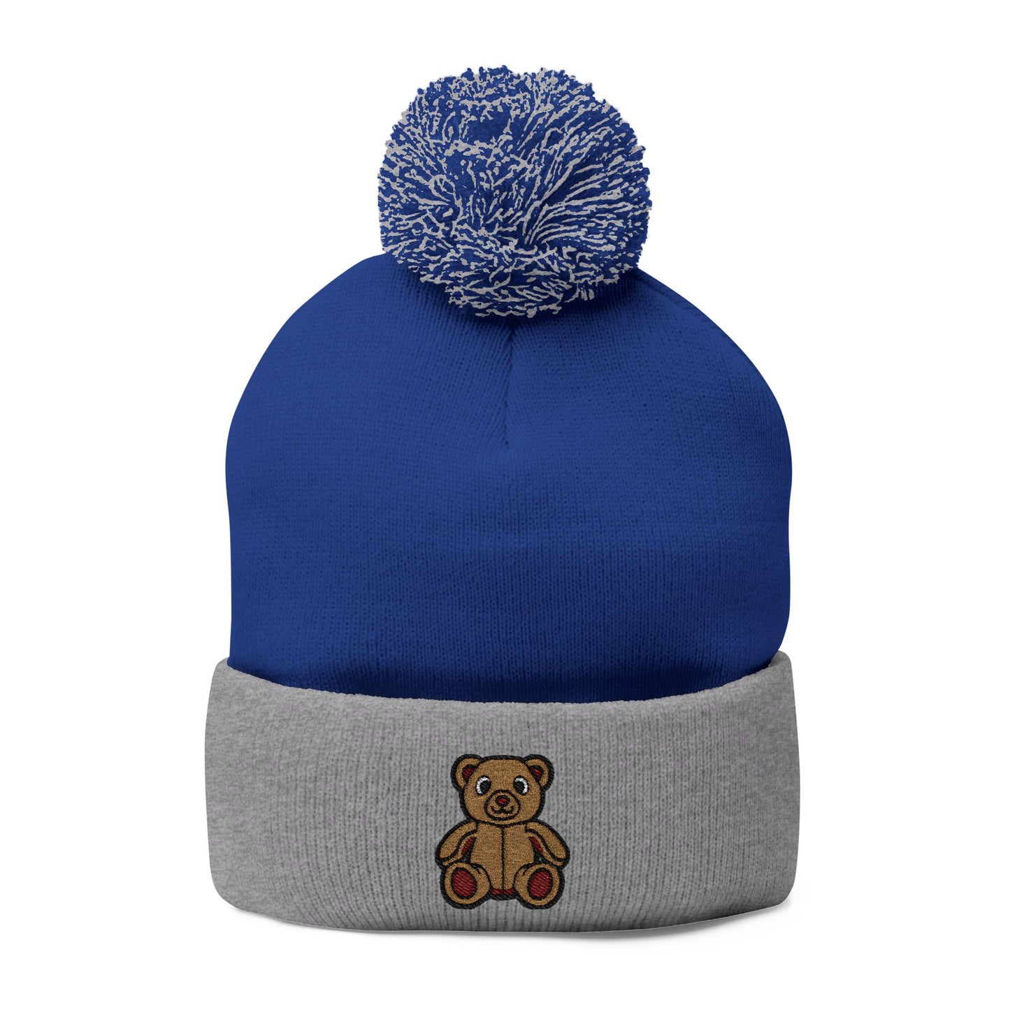 Teddy Bear Cozy Embroidered Pom-Pom Knit Cap 🤎