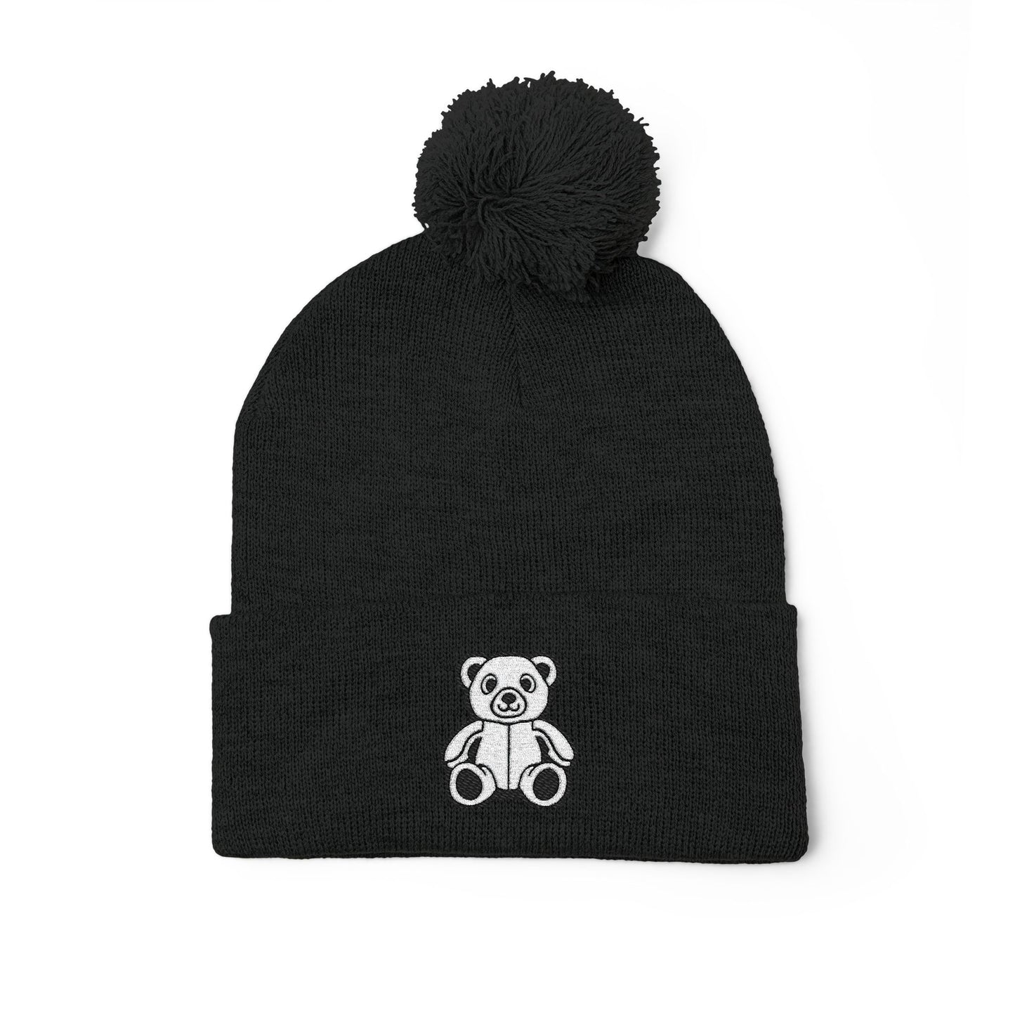 Polar Teddy Pom-Pom Knit Cap — Embroidered Winter Beanie