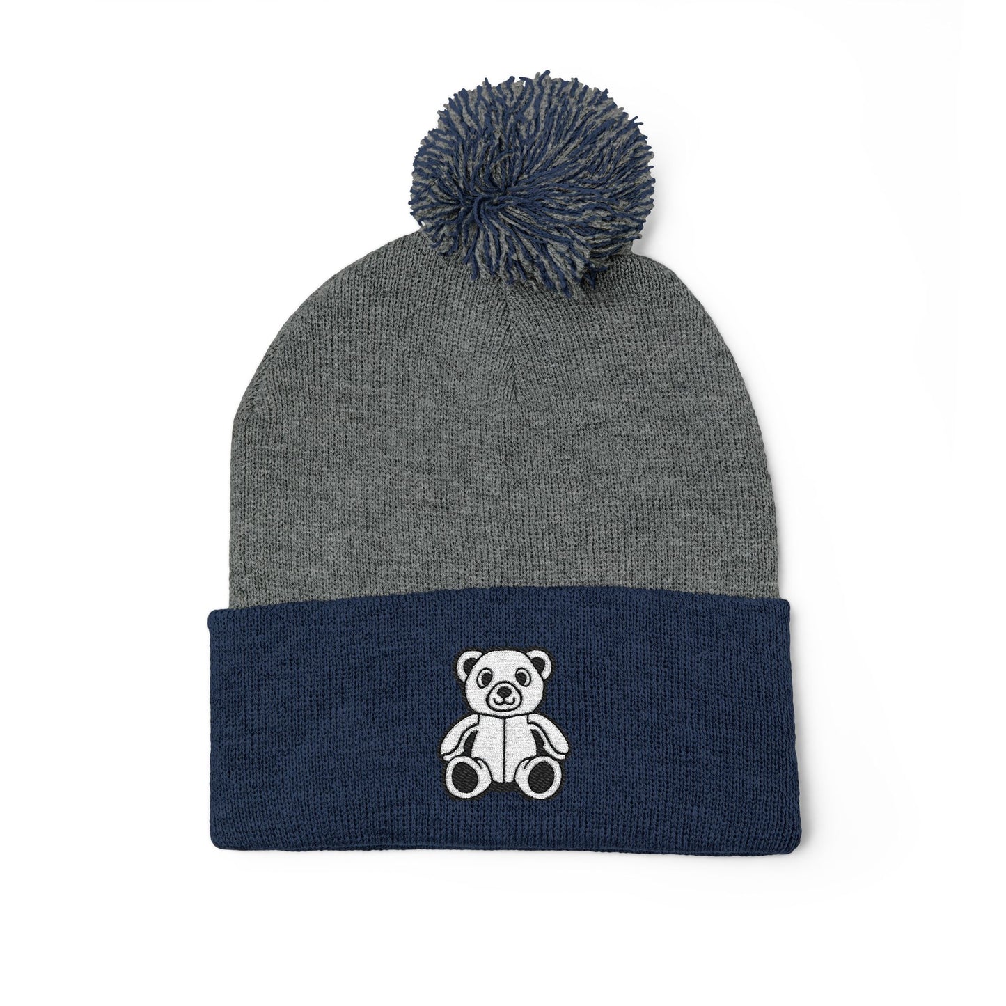 Polar Teddy Pom-Pom Knit Cap — Embroidered Winter Beanie